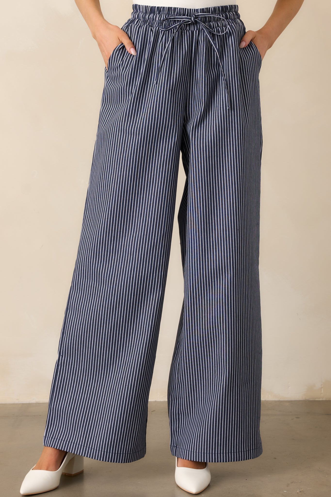 Stay For A While Navy Stripe Drawstring Pants