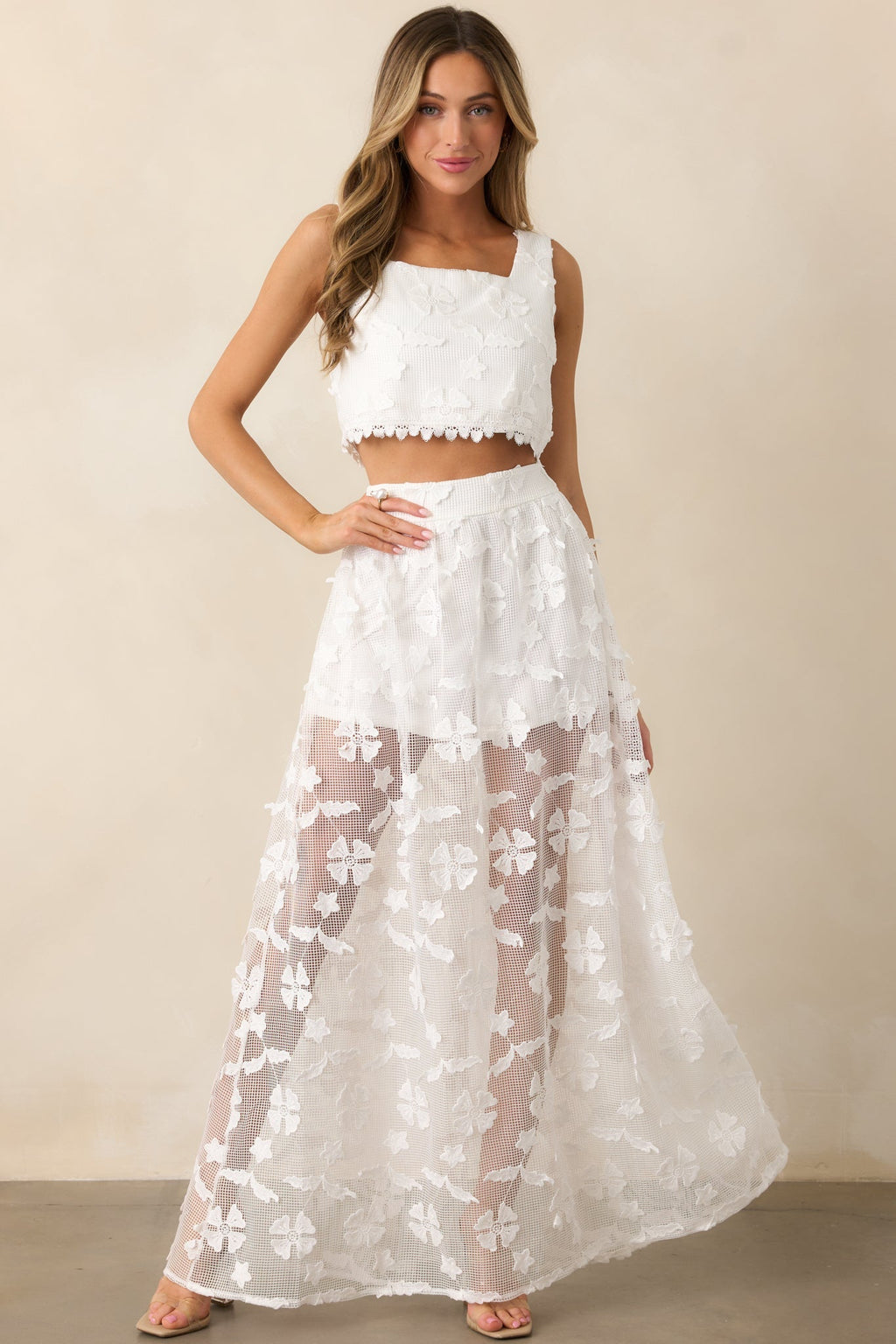 Fluttering Breeze White Floral Embroidered Crop Top