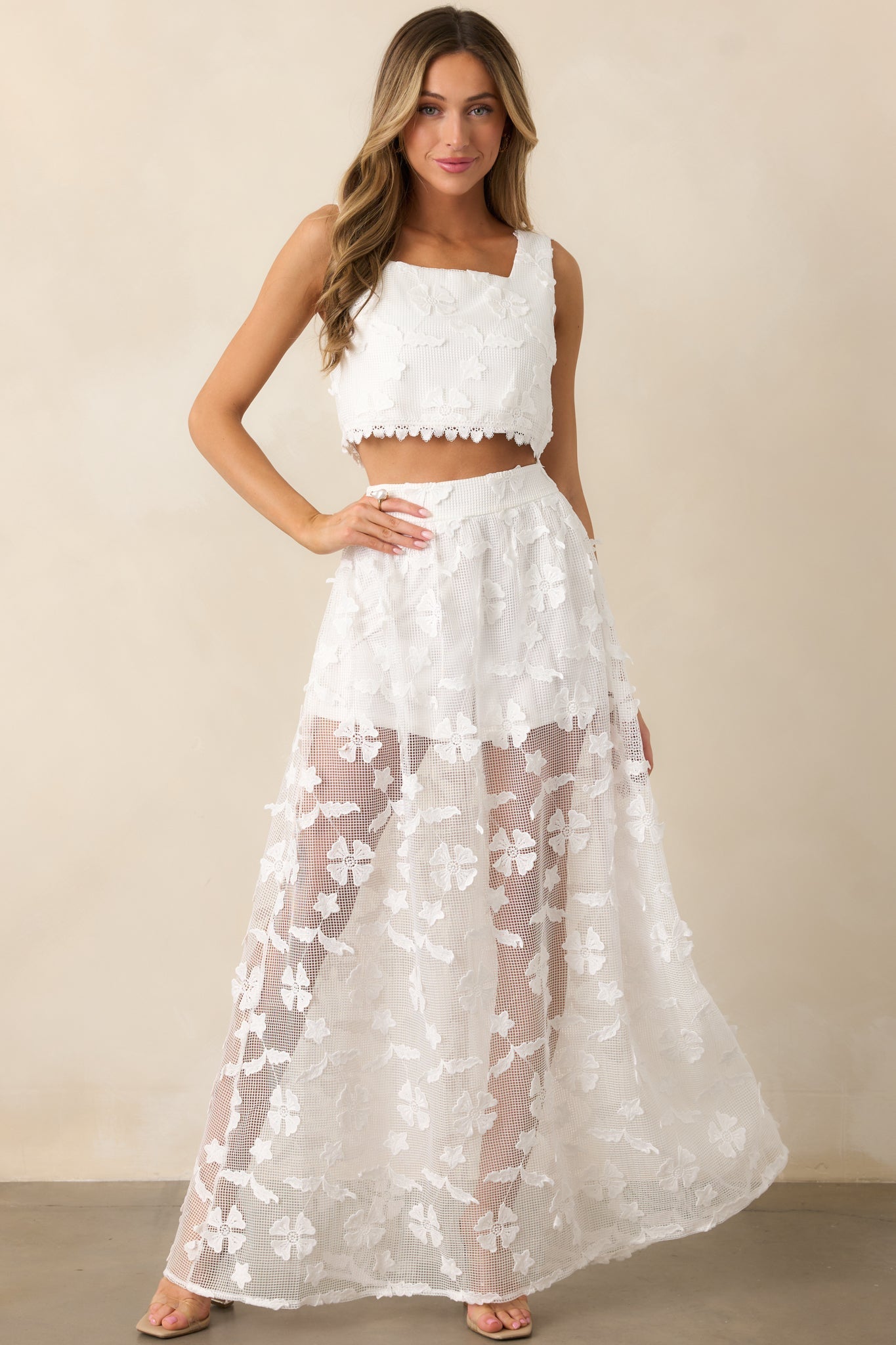 Fluttering Breeze White Floral Embroidered Crop Top