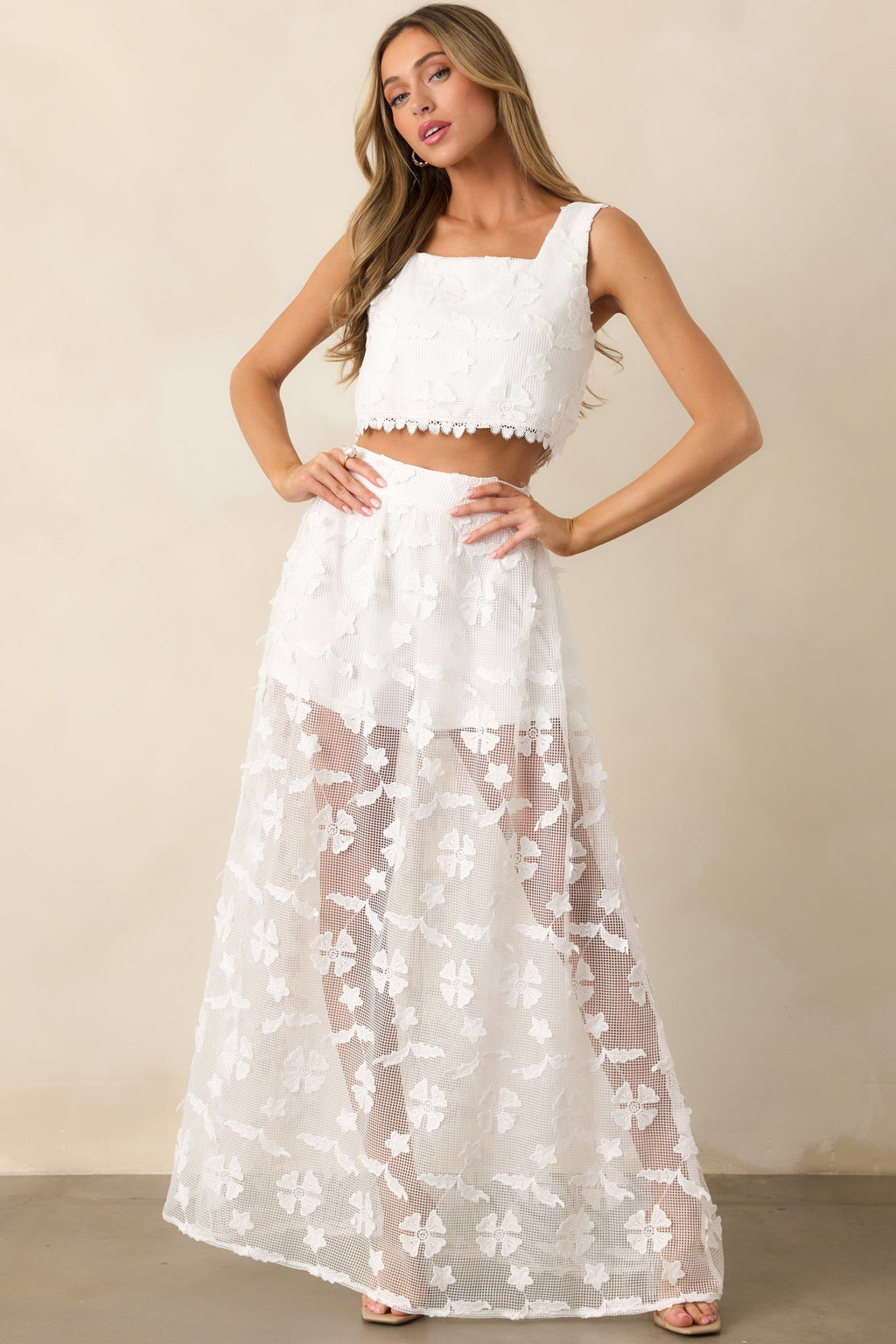 Fluttering Breeze White Floral Embroidered Crop Top