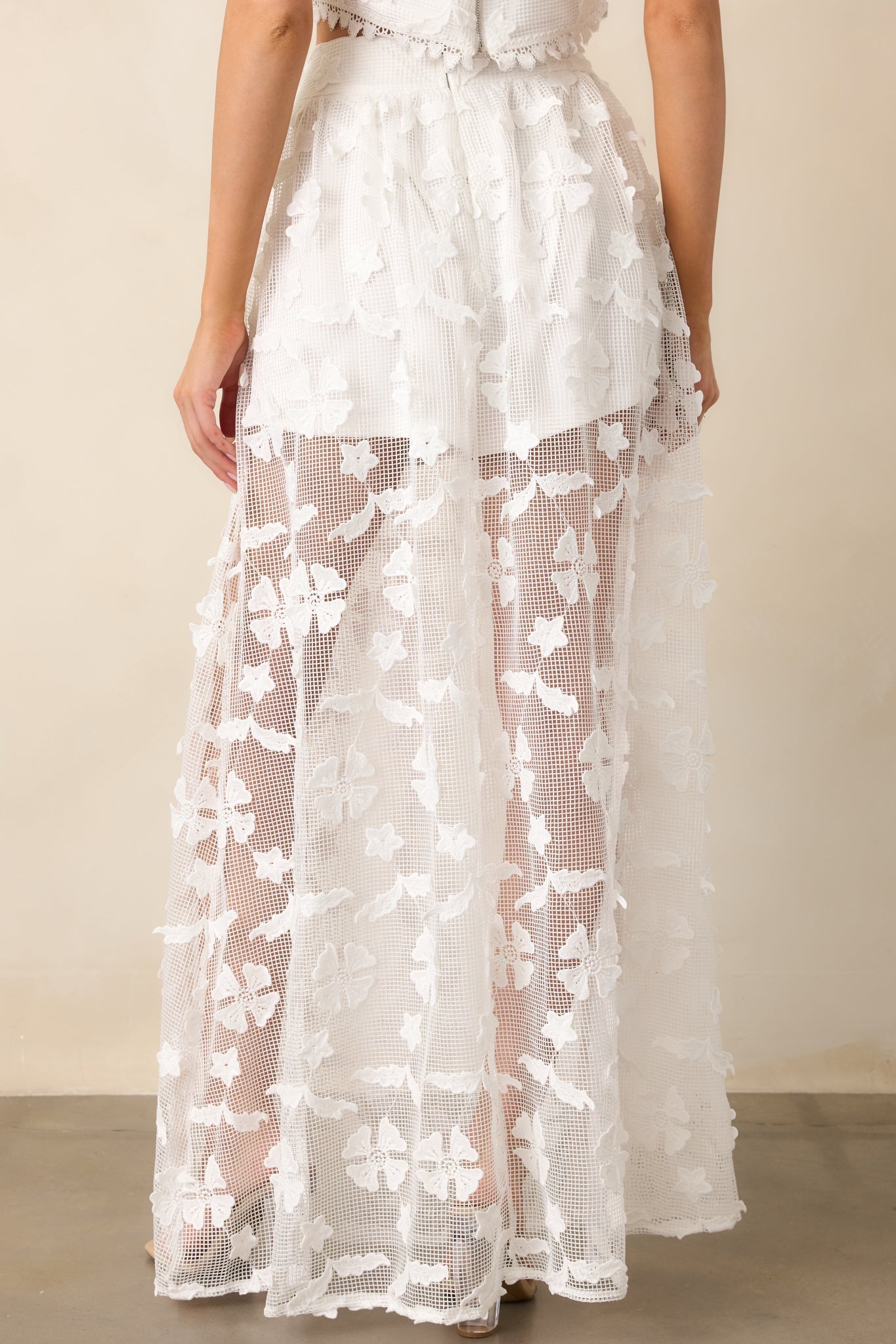 Quiet Waves White Embroidered Midi Skirt