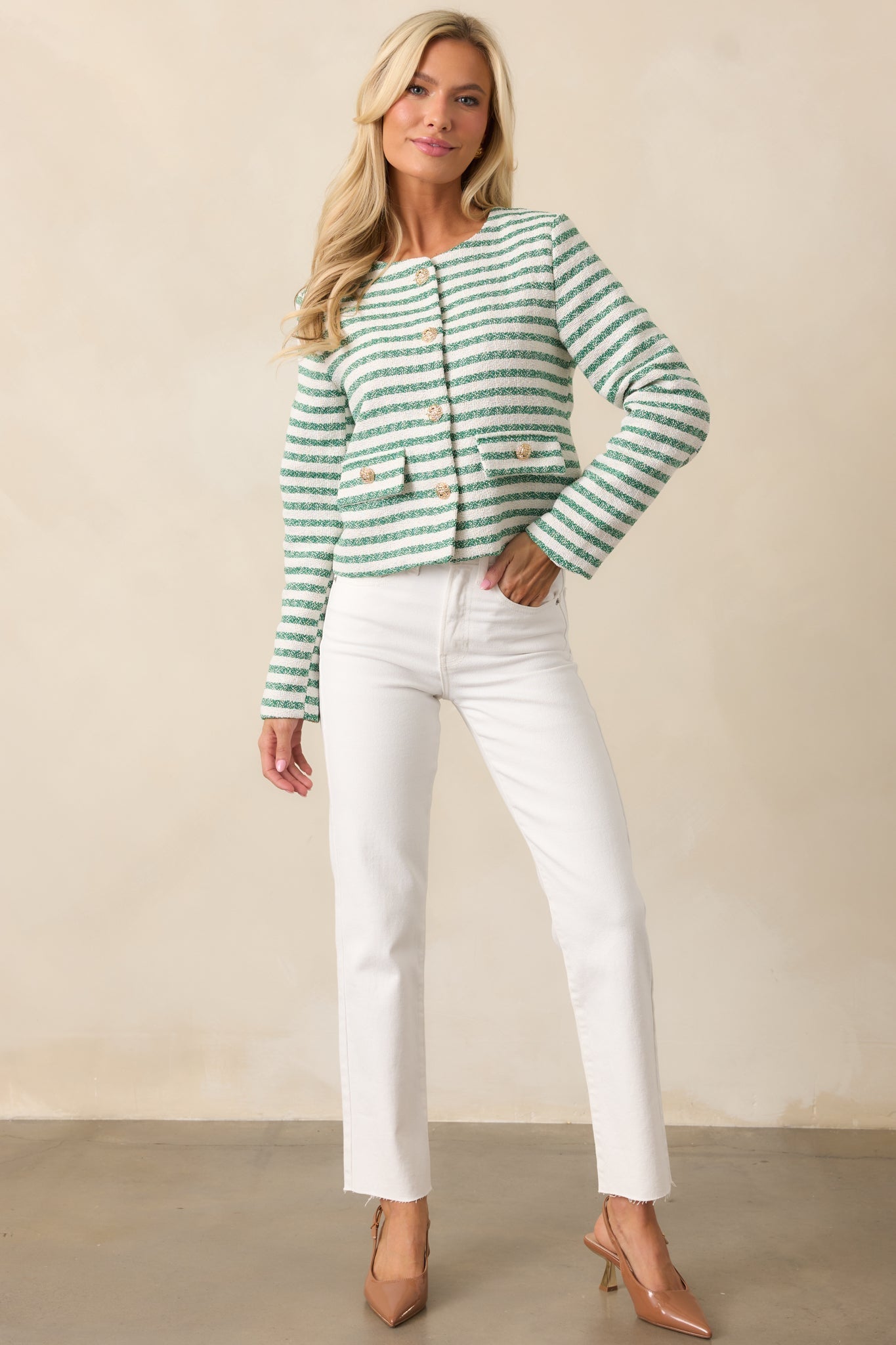 Gallery Opening Green Stripe Tweed Jacket