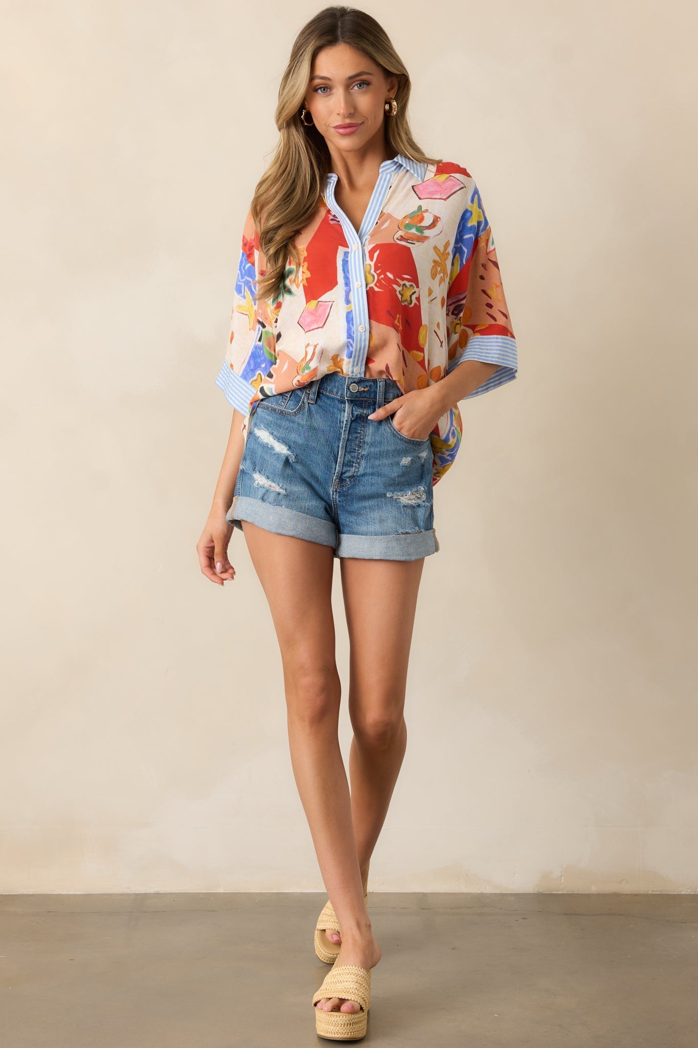 Evolving Reflections Stone Wash Denim Shorts