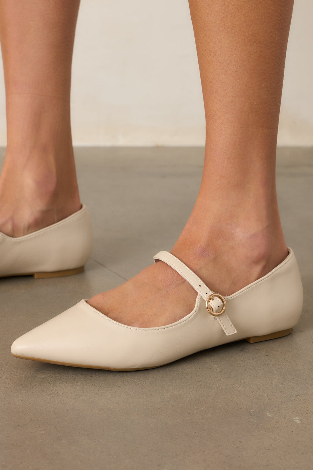 Right Where She Stands Ivory Pointed-Toe Mary Jane Flats