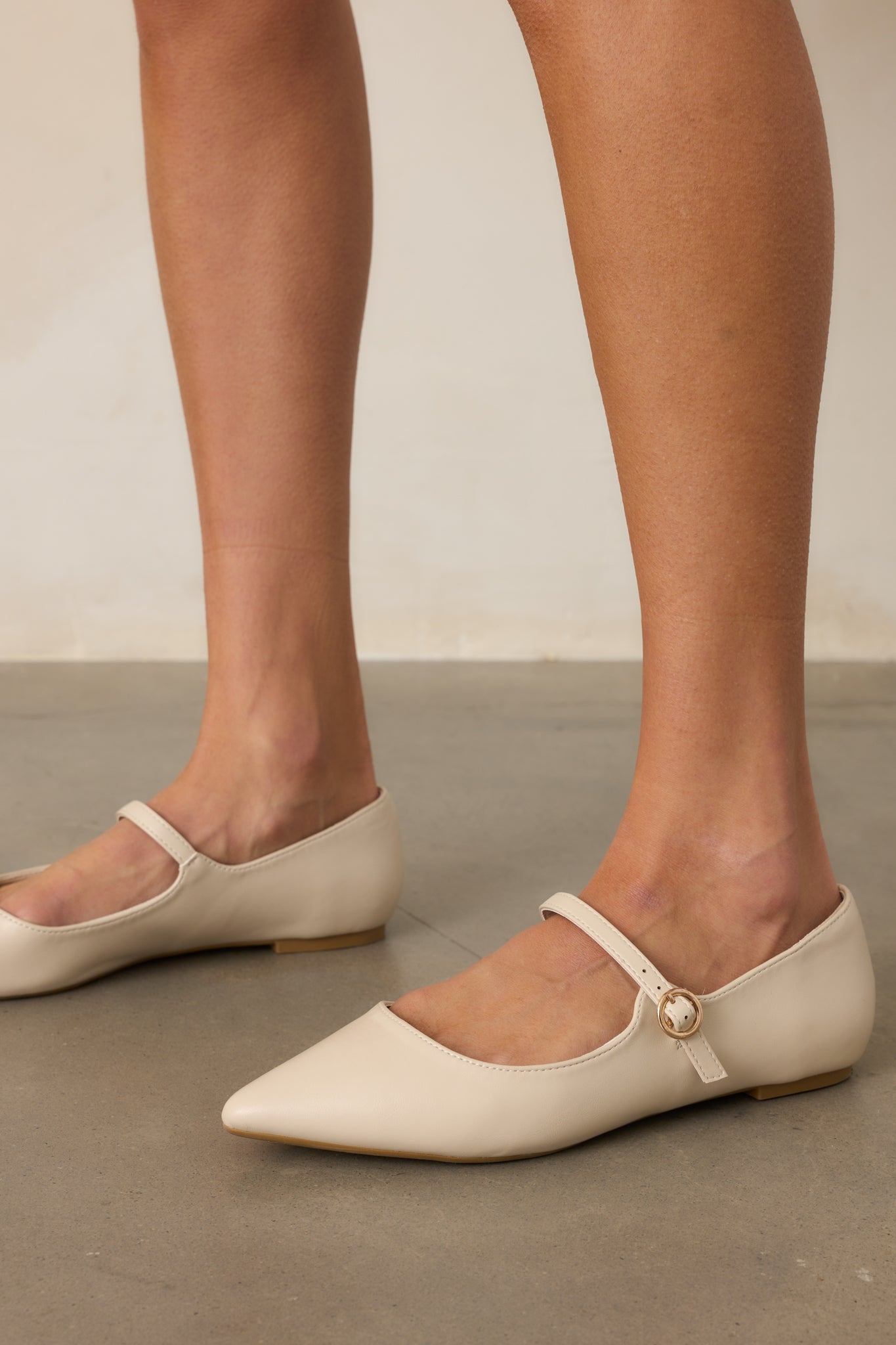 Right Where She Stands Ivory Pointed-Toe Mary Jane Flats