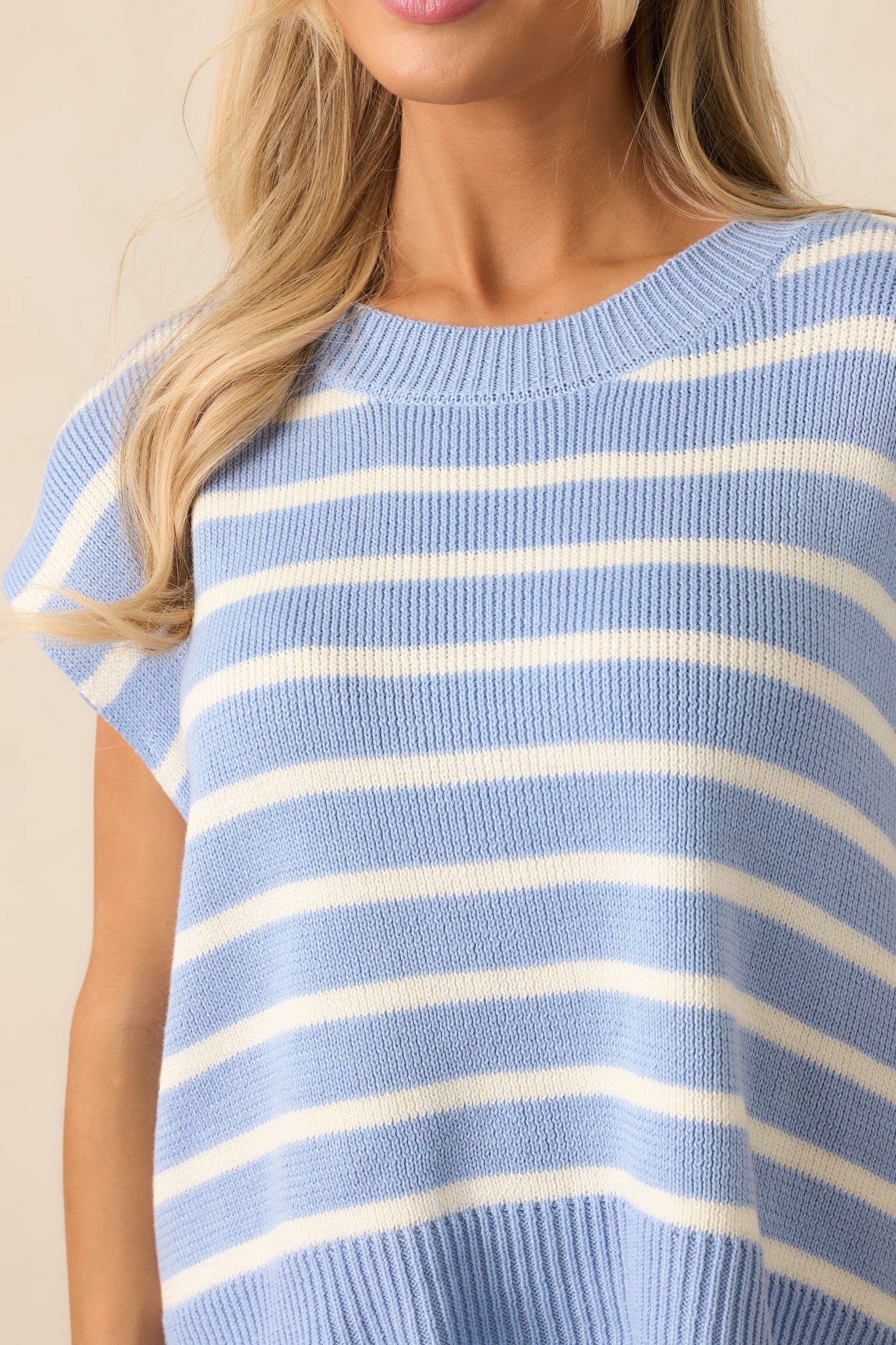 Daring Diva Light Blue Stripe Oversized Sweater Vest
