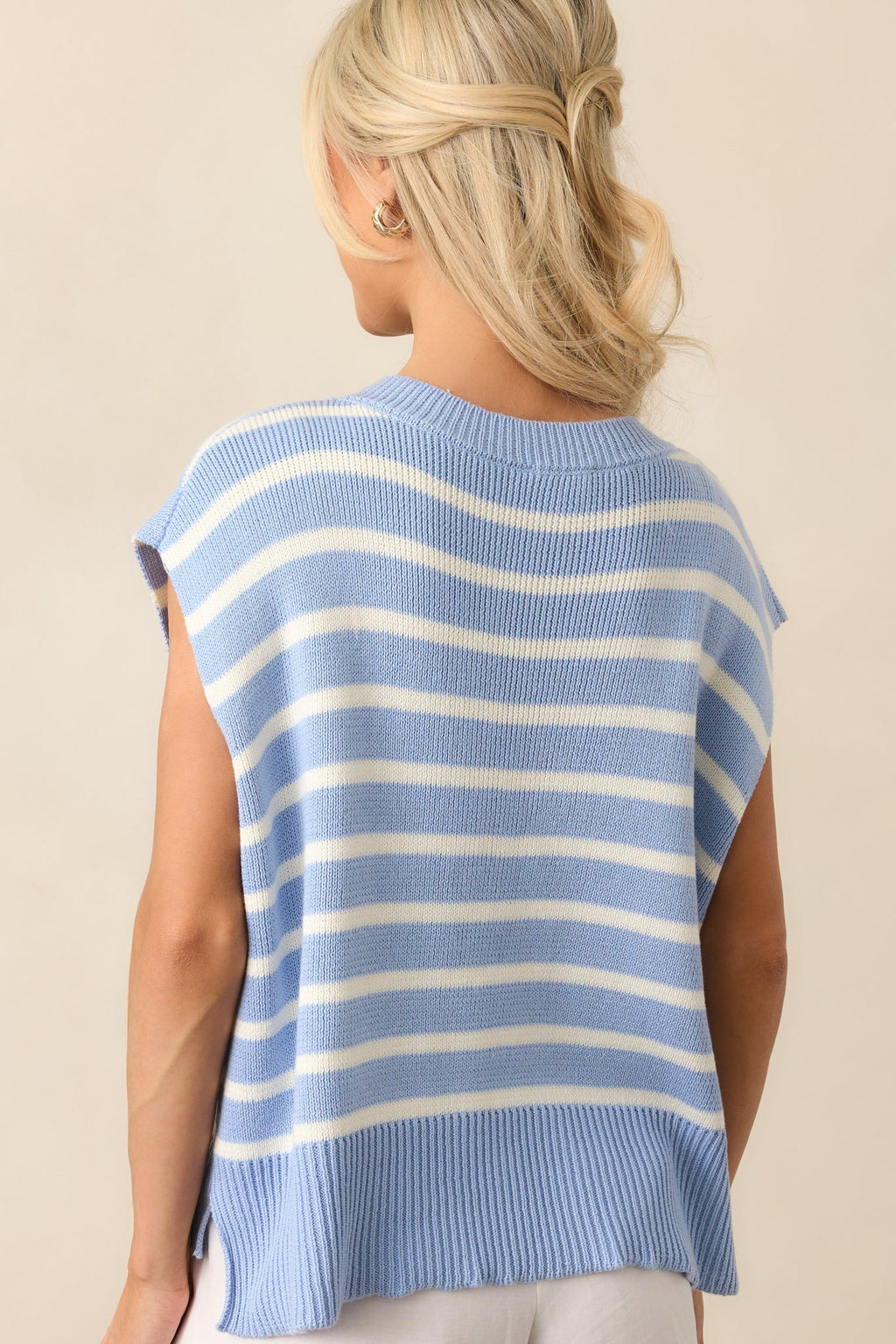 Daring Diva Light Blue Stripe Oversized Sweater Vest