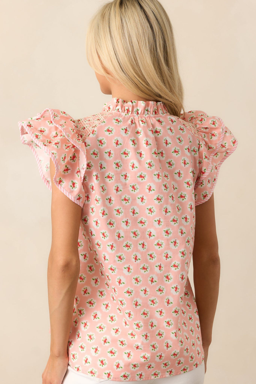 Dinner Date Cotton Light Pink Flutter Sleeve Blouse