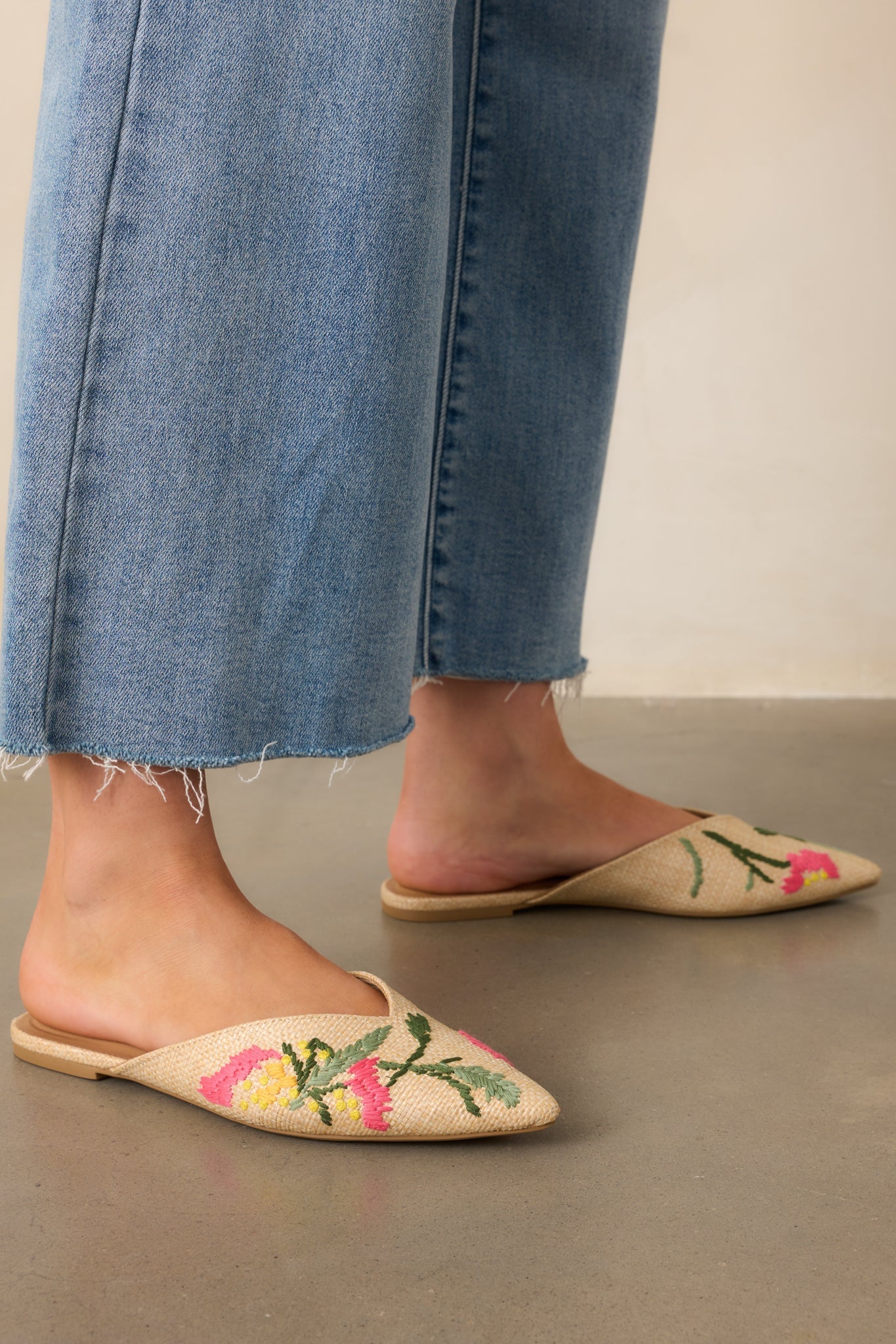 Wildflower Wander Natural Raffia Pointed Toe Flat