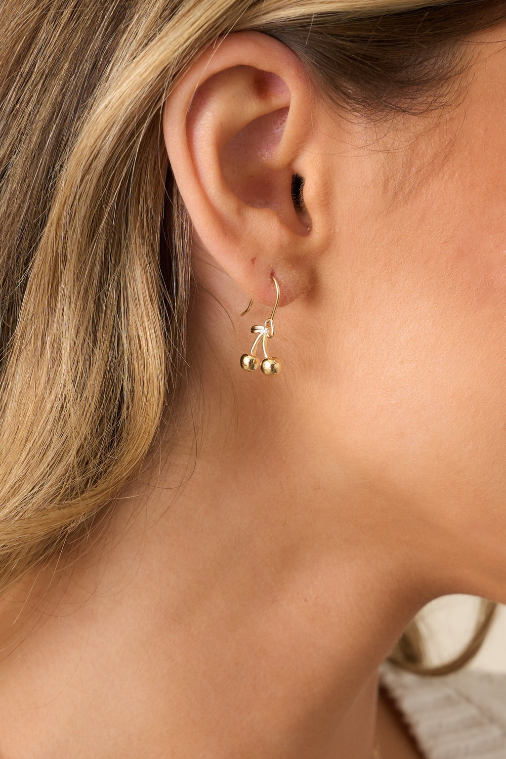 Hand Picked Gold Cherry Charm Earrings