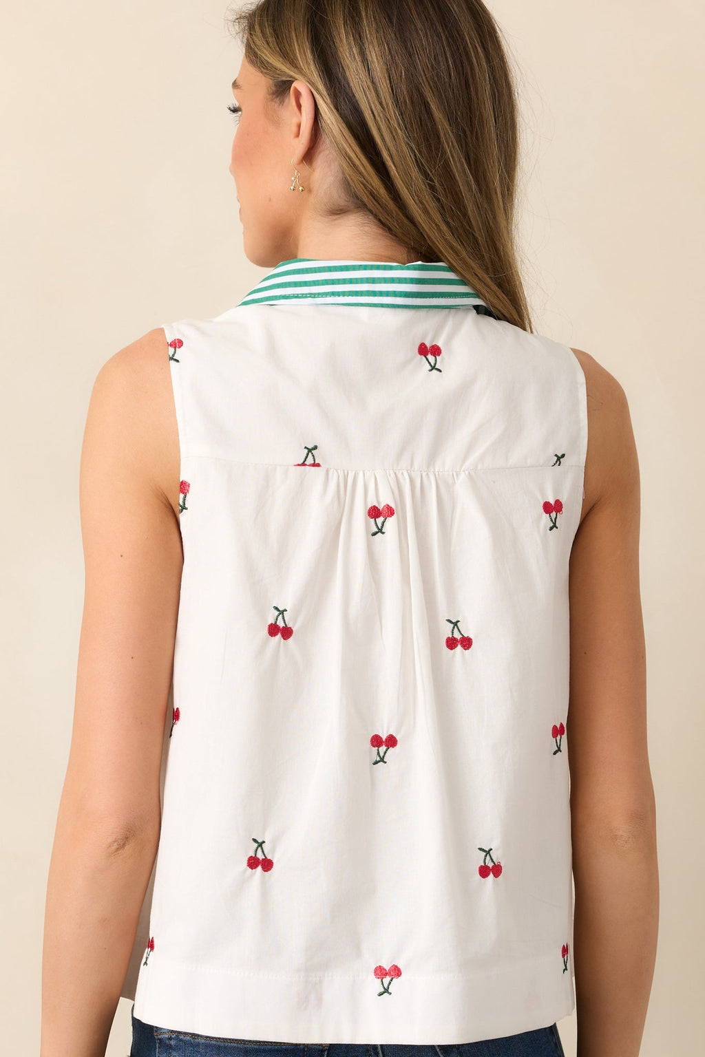 Summer Breeze Cotton Ivory Cherry Sleeveless Blouse