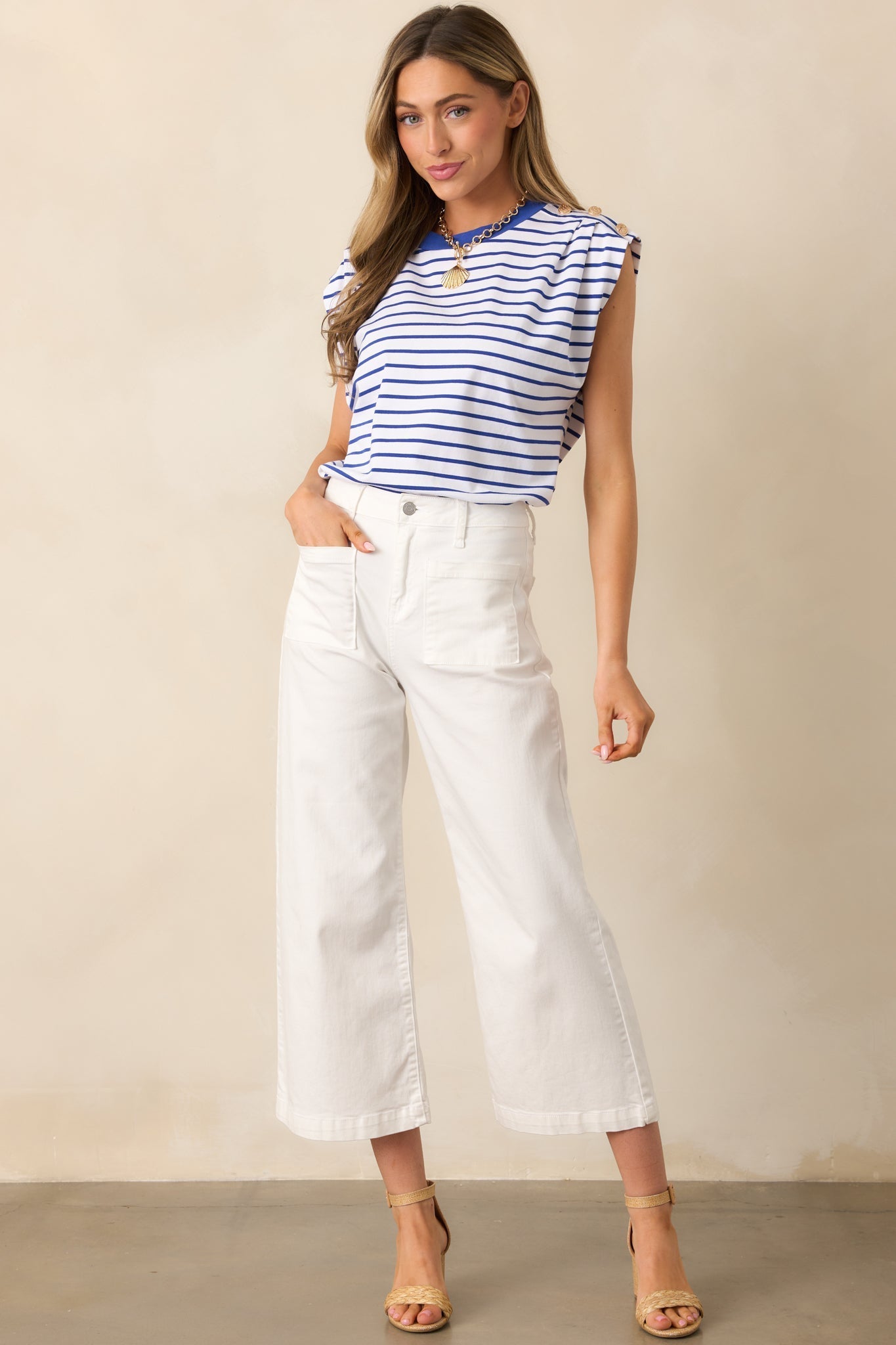 Sleek Silhouette Ivory Wide Leg Jeans