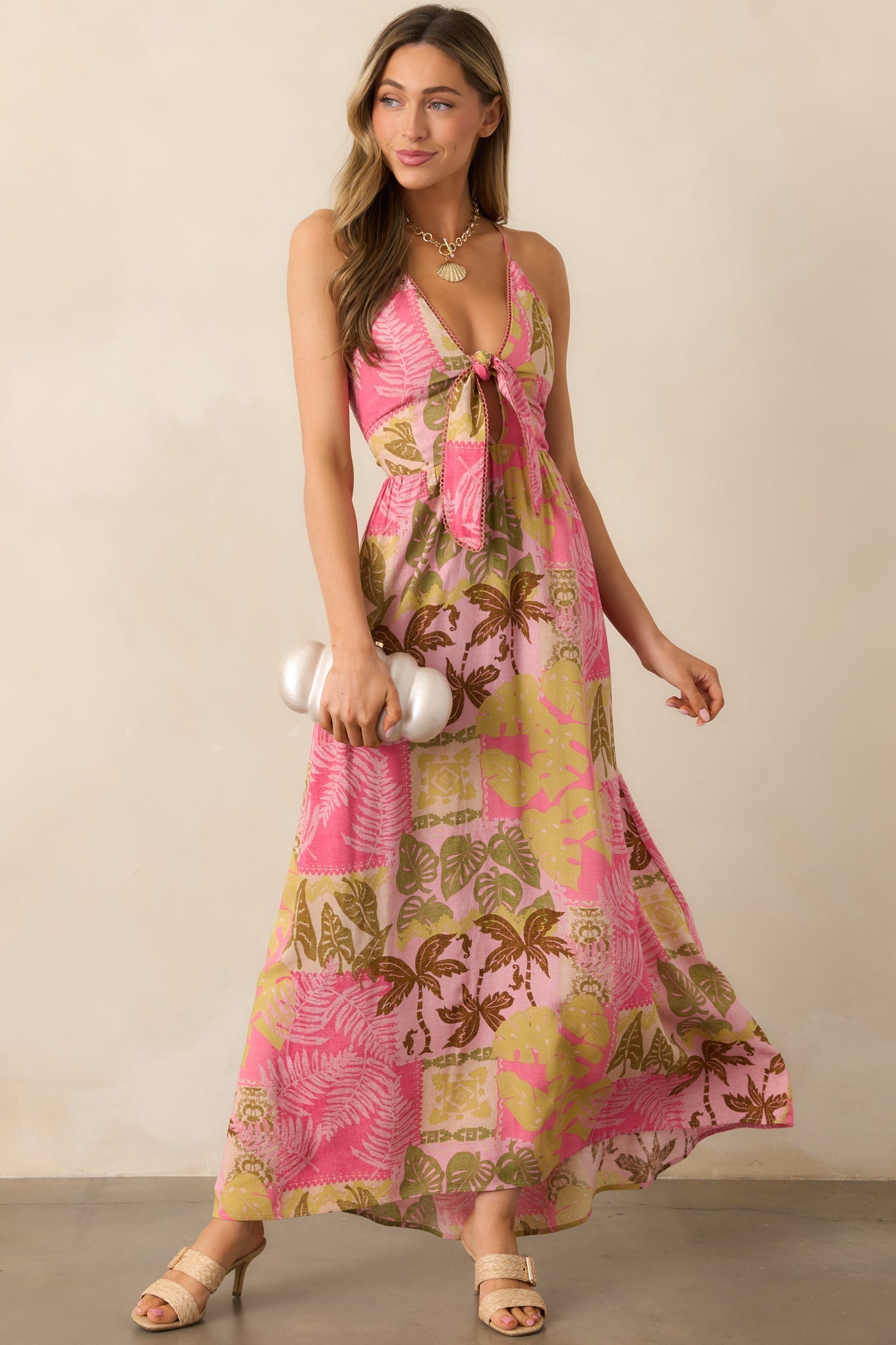 Just Passing Through Pink Tropical Print Maxi Dress