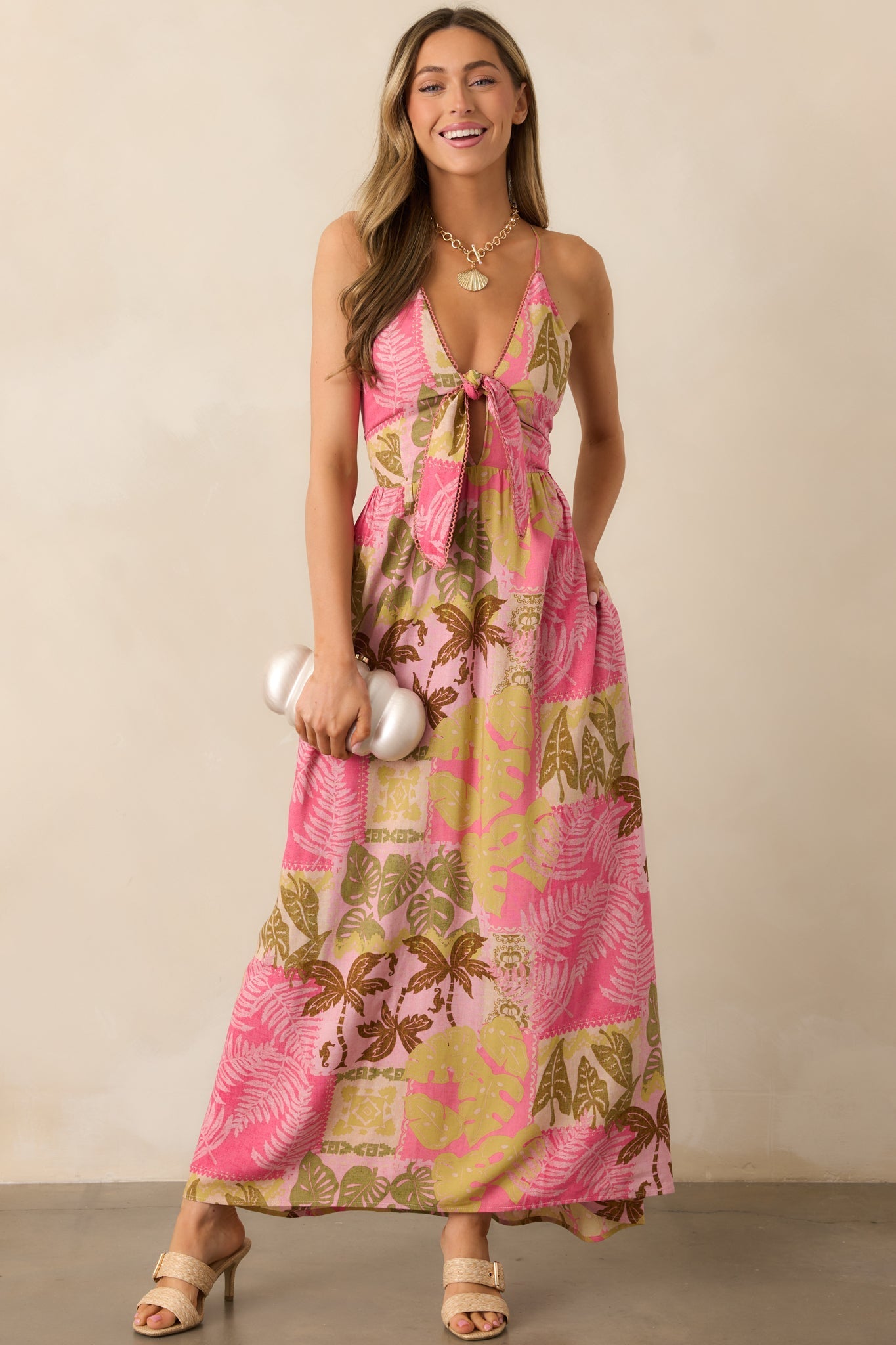 Just Passing Through Pink Tropical Print Maxi Dress