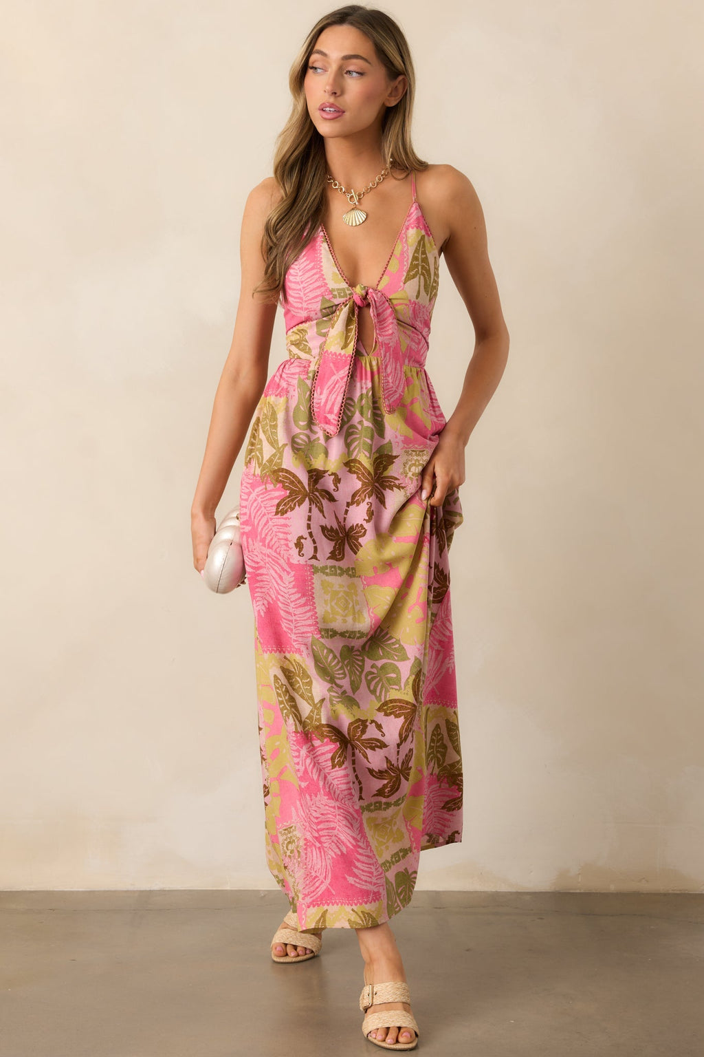 Just Passing Through Pink Tropical Print Maxi Dress