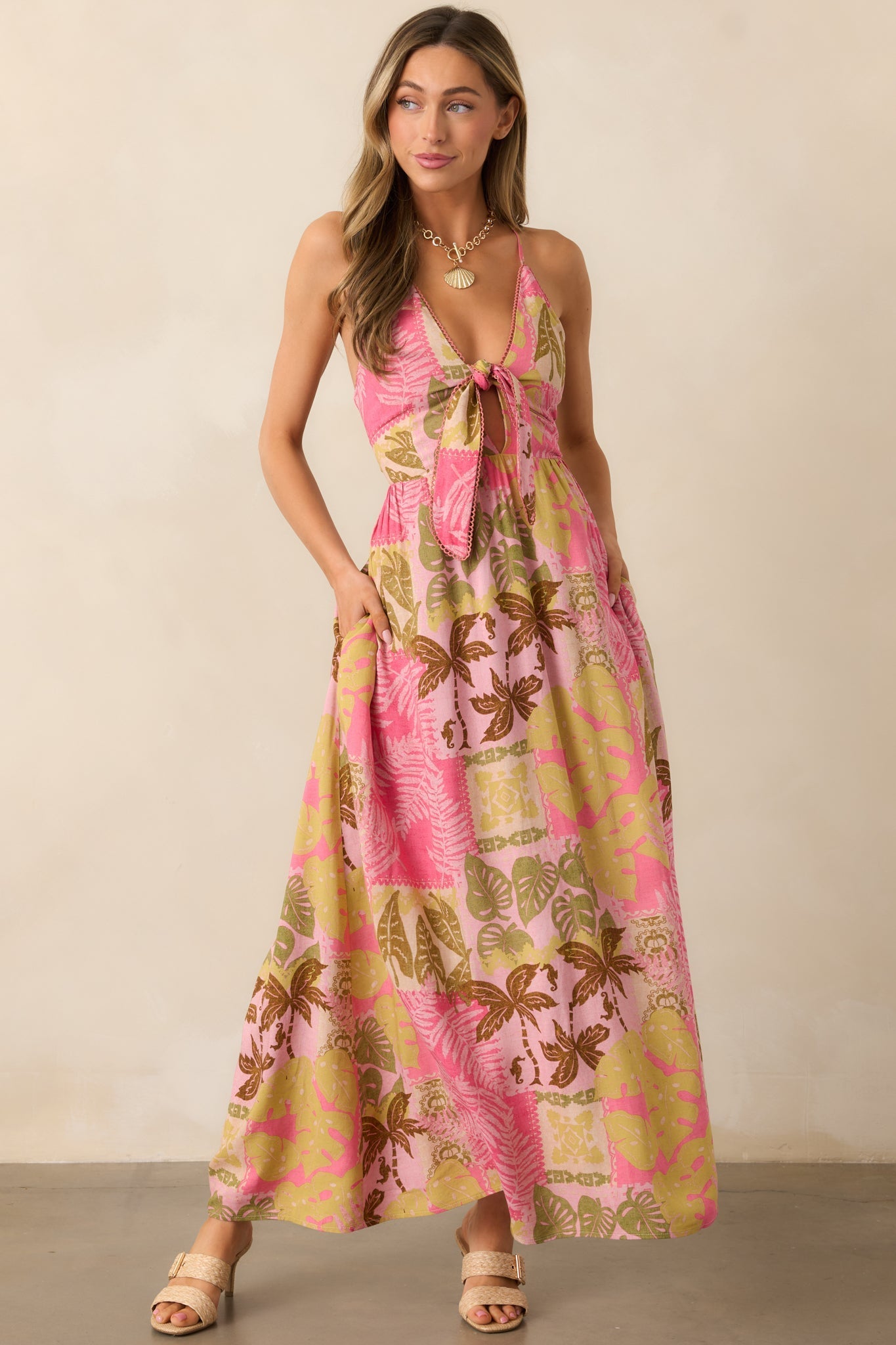 Just Passing Through Pink Tropical Print Maxi Dress