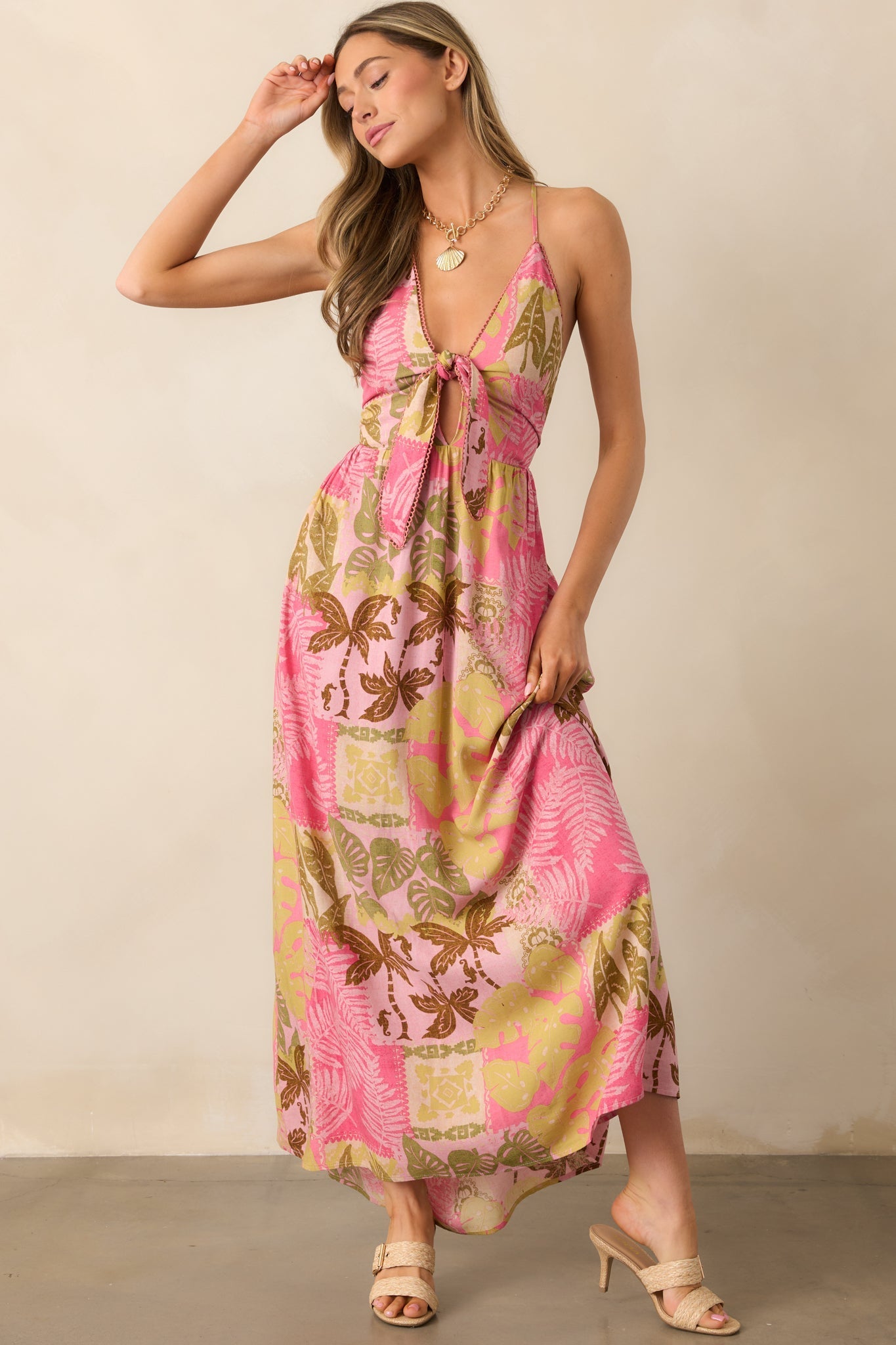 Just Passing Through Pink Tropical Print Maxi Dress