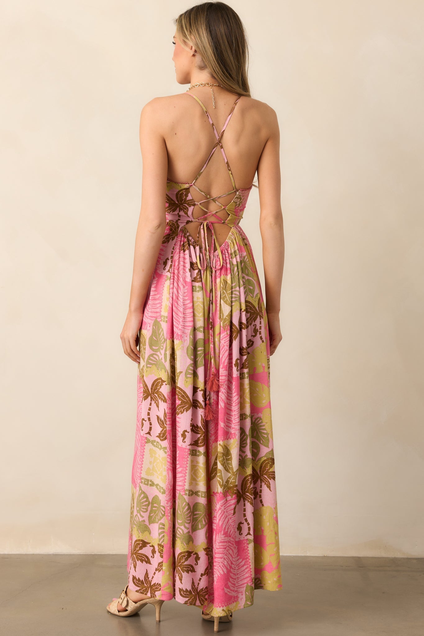 Just Passing Through Pink Tropical Print Maxi Dress