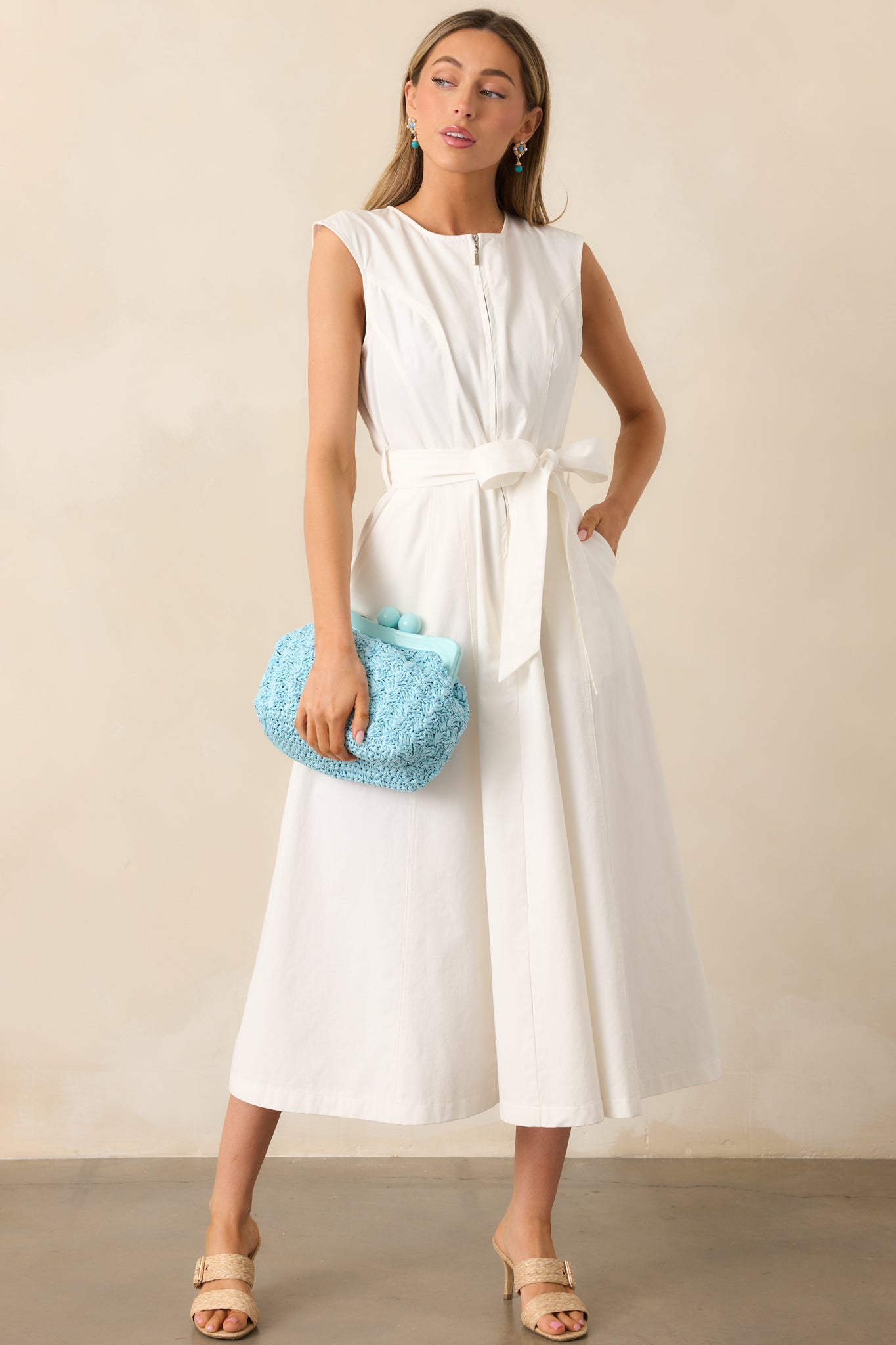 Lily Petal White Denim Zip Up Maxi Dress