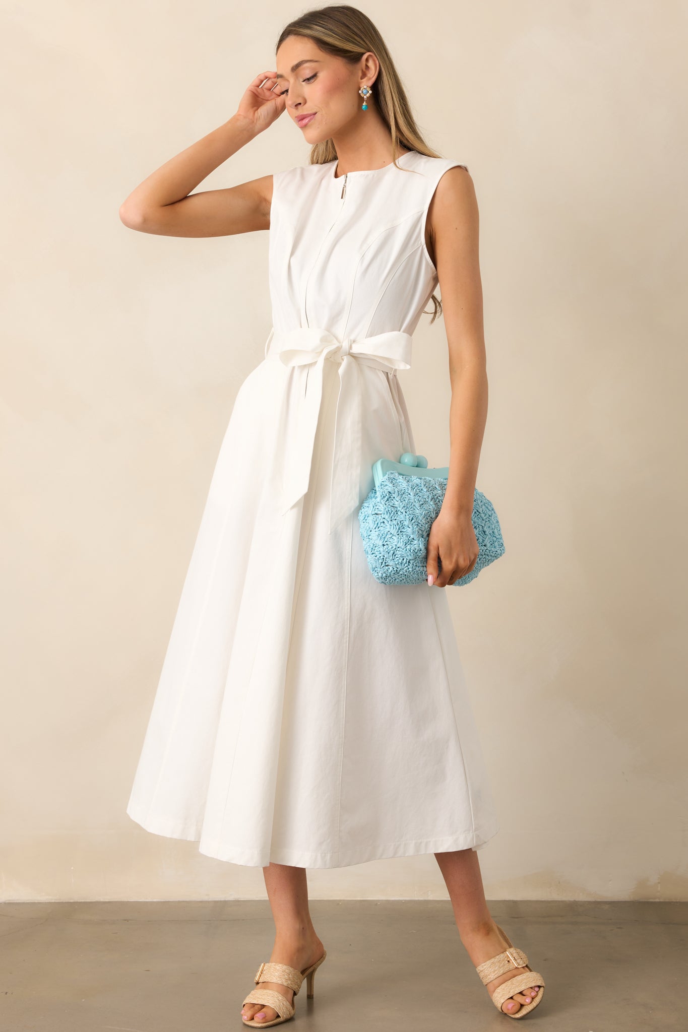 Lily Petal White Denim Zip Up Maxi Dress