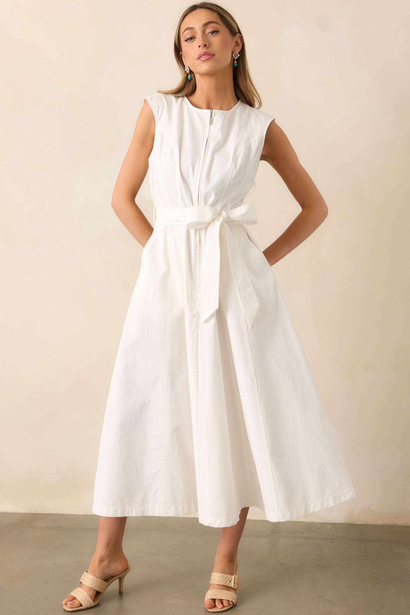 Lily Petal White Denim Zip Up Maxi Dress