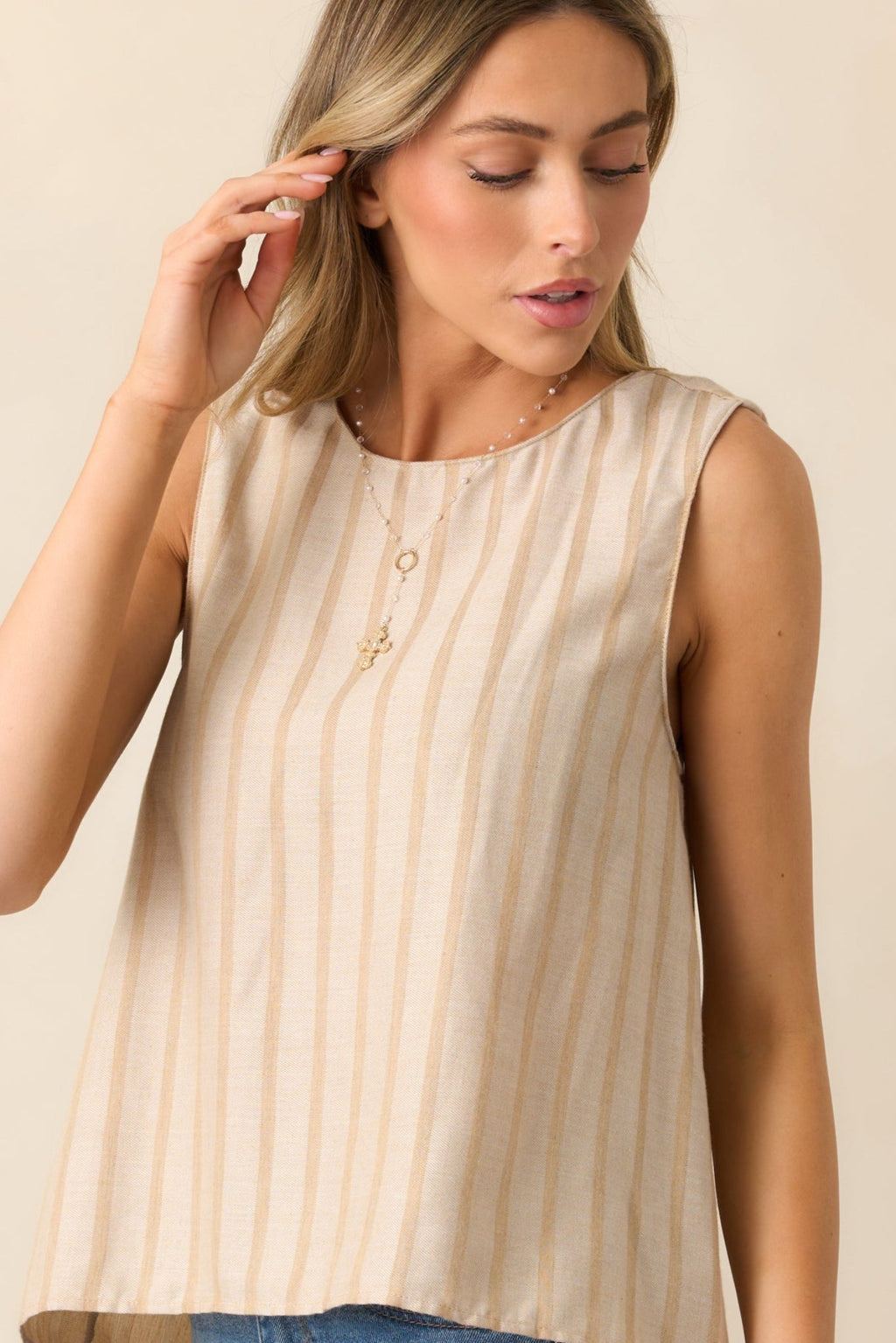 Moments Like This Beige Stripe Sleeveless Top