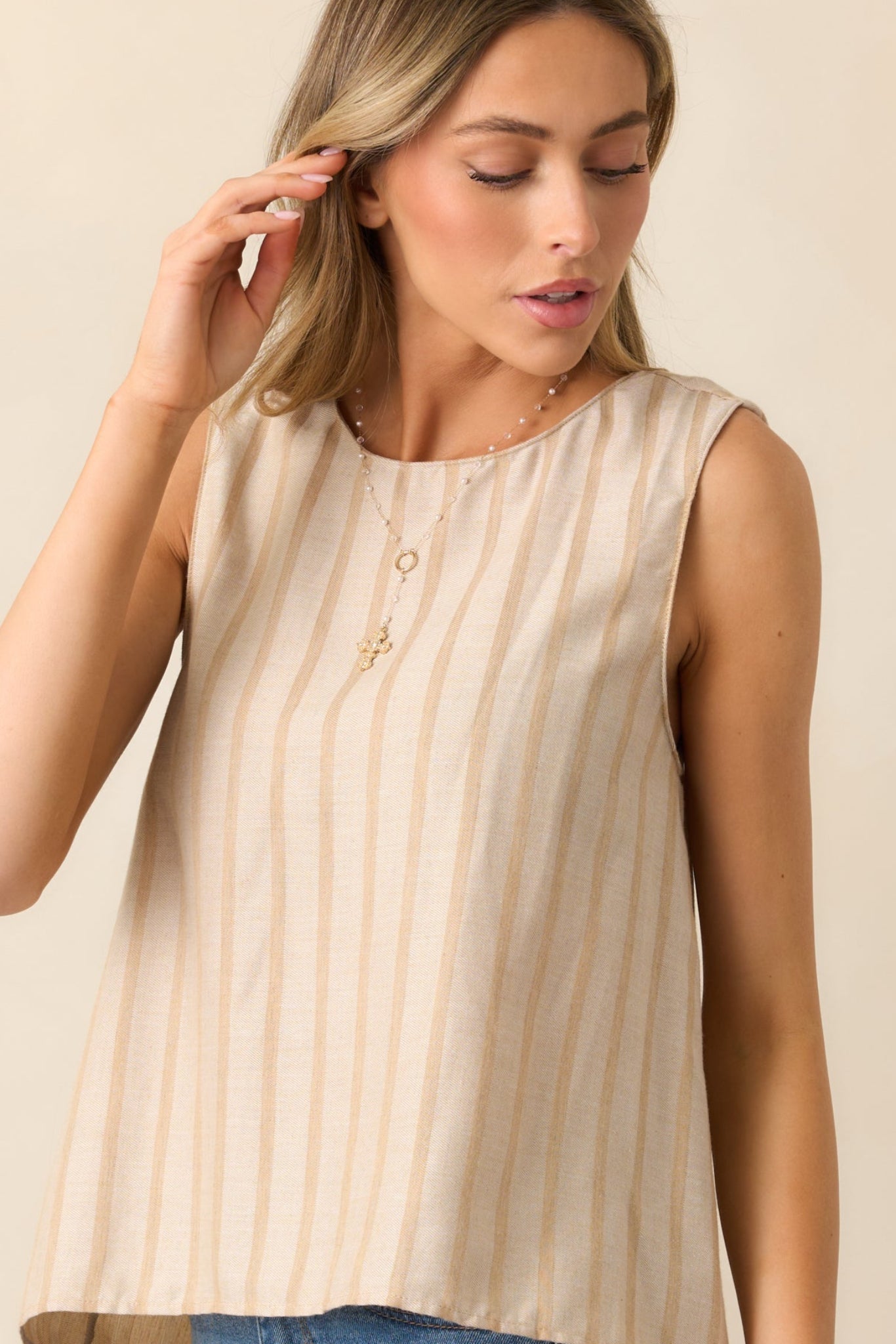 Moments Like This Beige Stripe Sleeveless Top
