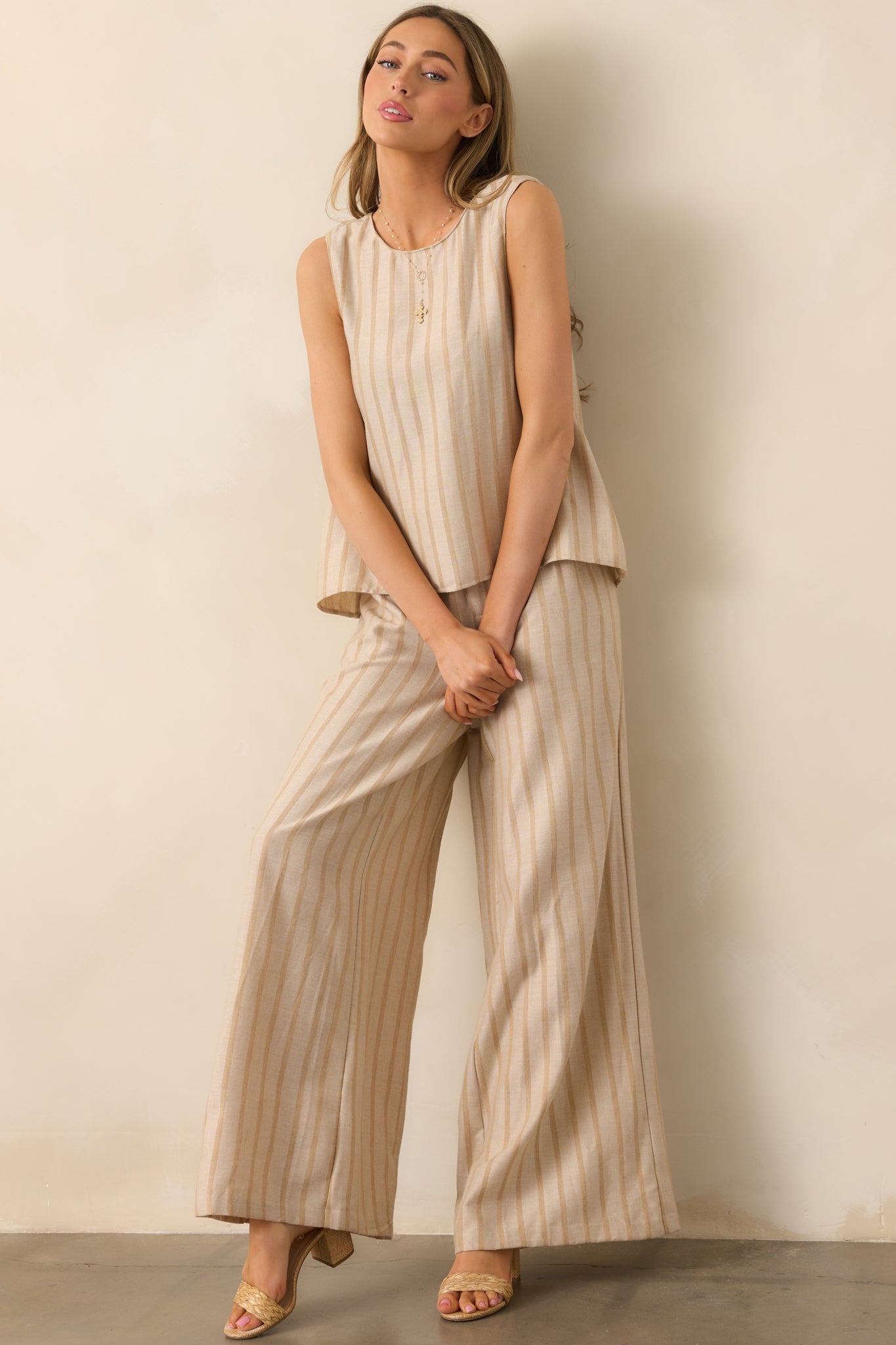 Moments Like This Beige Stripe Sleeveless Top