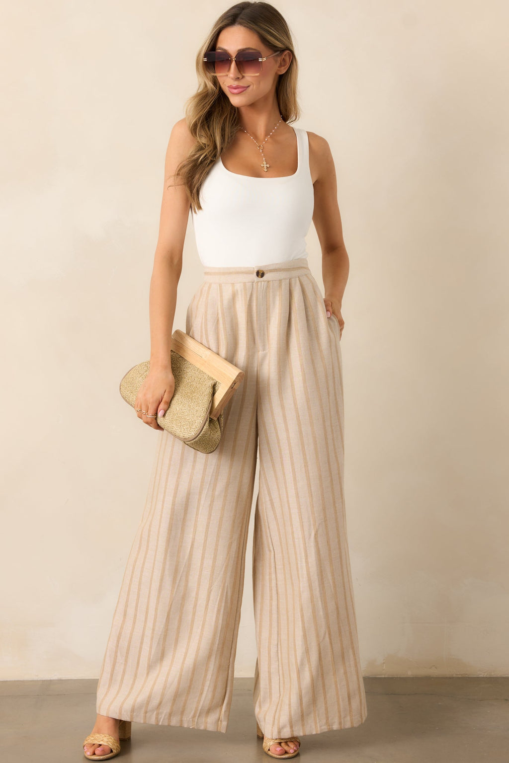 Something Simple Beige Stripe Wide Leg Pants