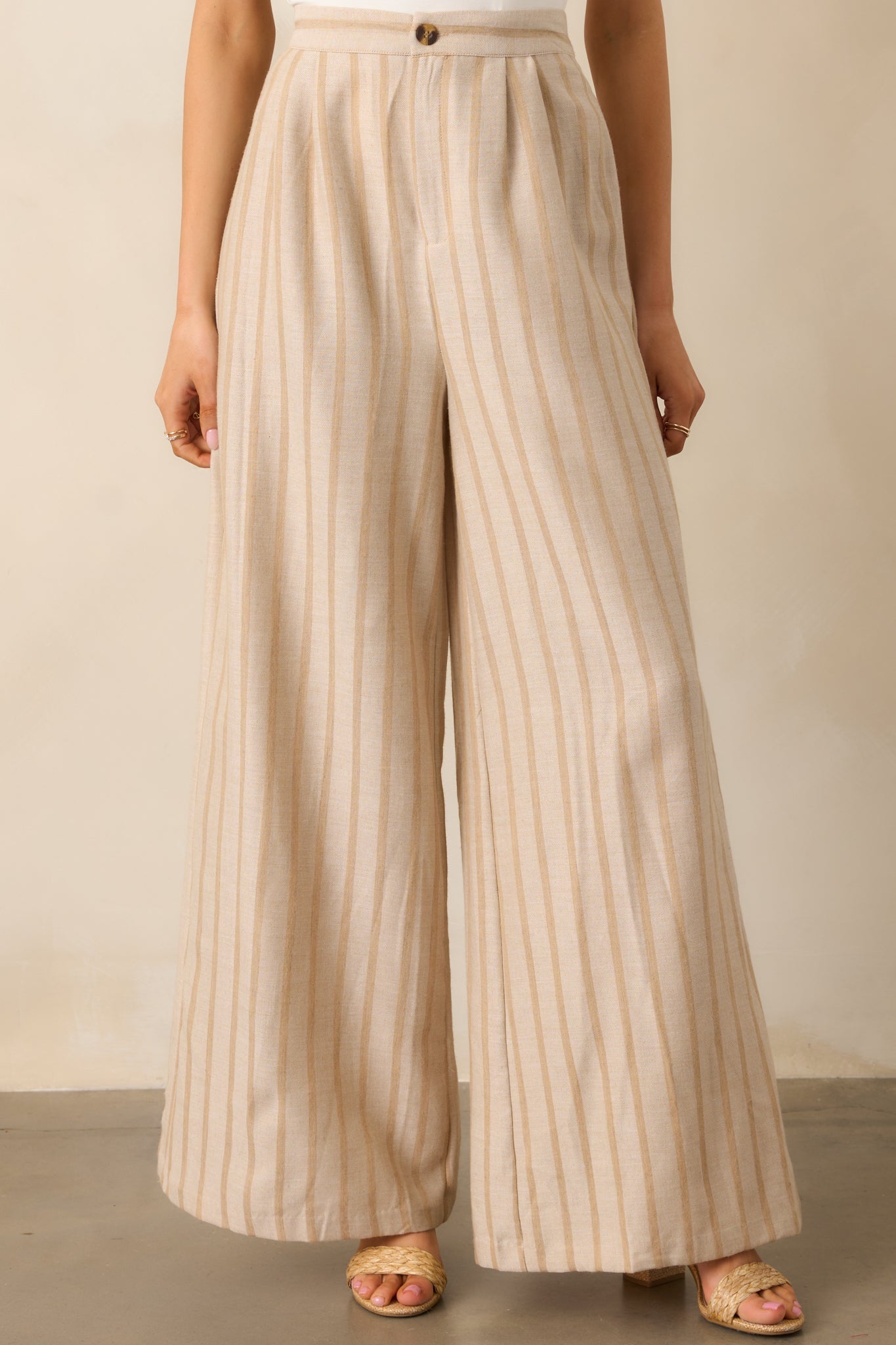 Something Simple Beige Stripe Wide Leg Pants