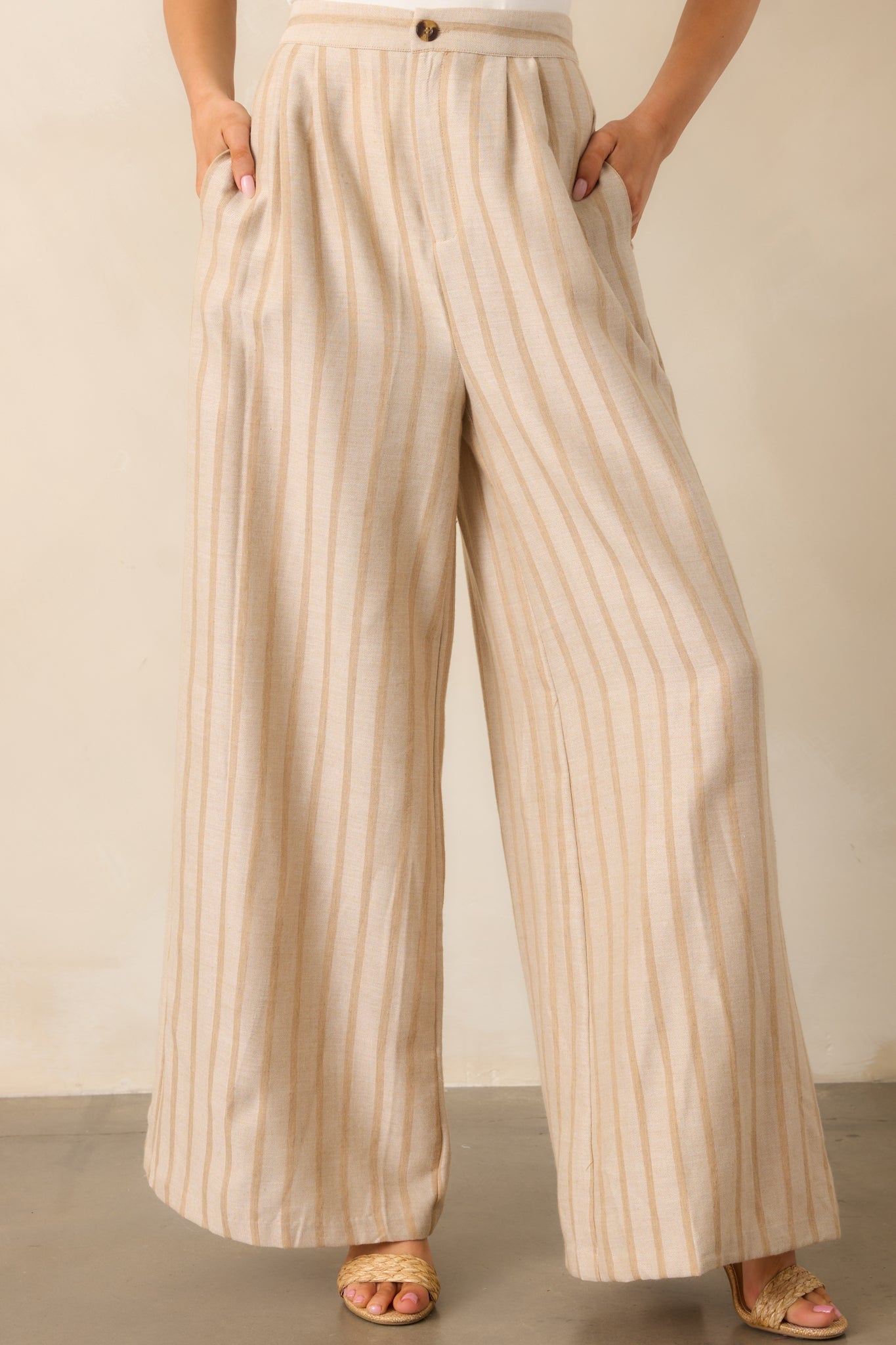 Something Simple Beige Stripe Wide Leg Pants