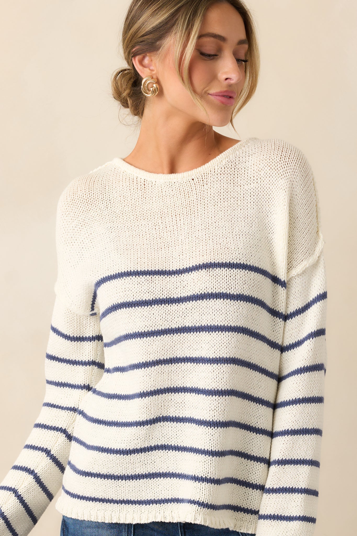 Sailboat At Sunset Ivory Lightweight Knit Stripe Sweater