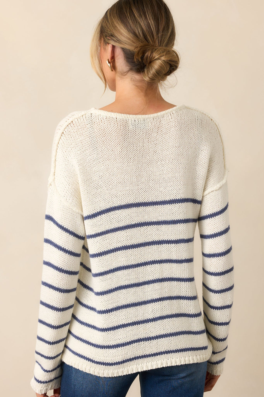Sailboat At Sunset Ivory Lightweight Knit Stripe Sweater
