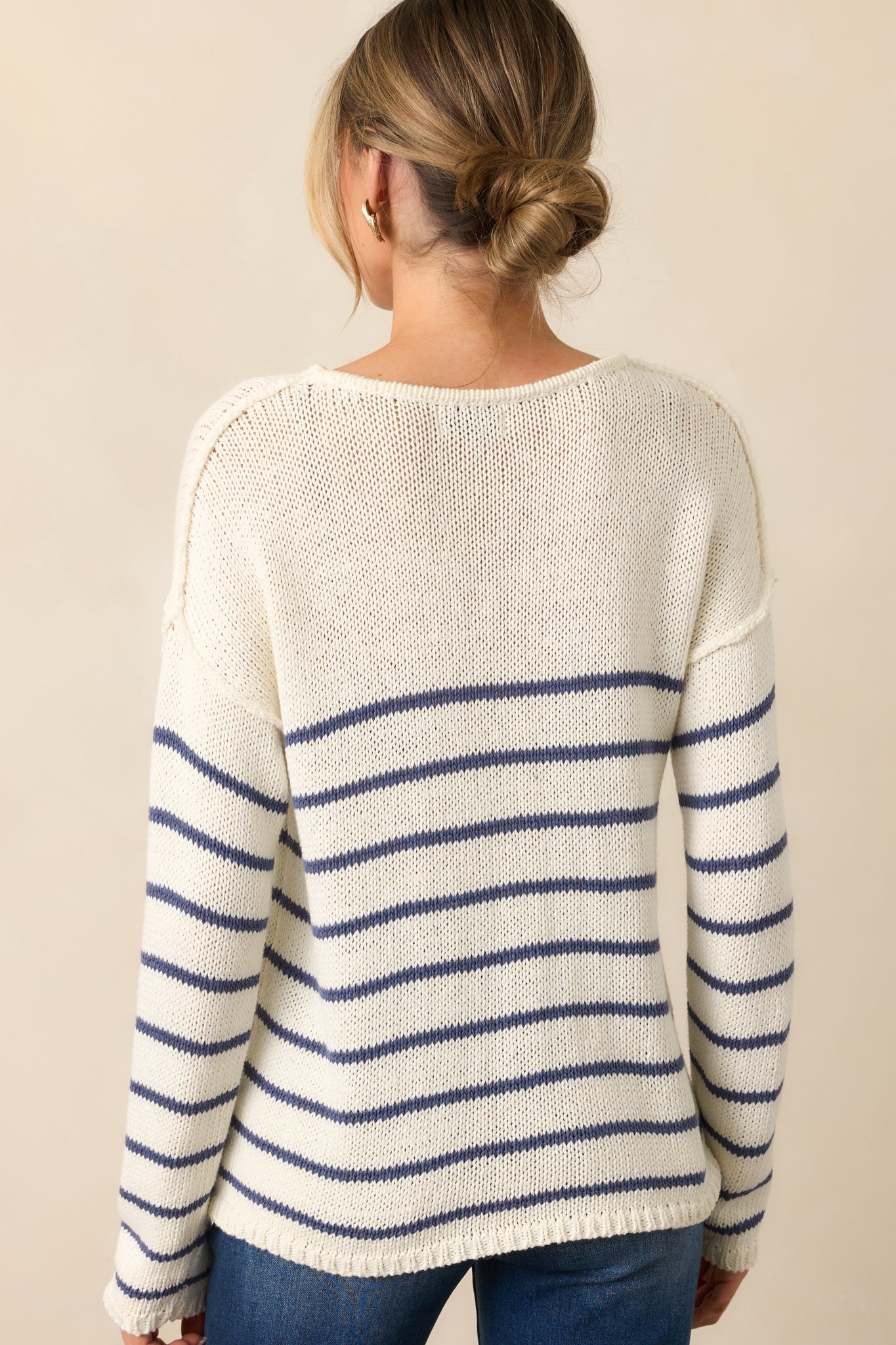 Sailboat At Sunset Ivory Lightweight Knit Stripe Sweater