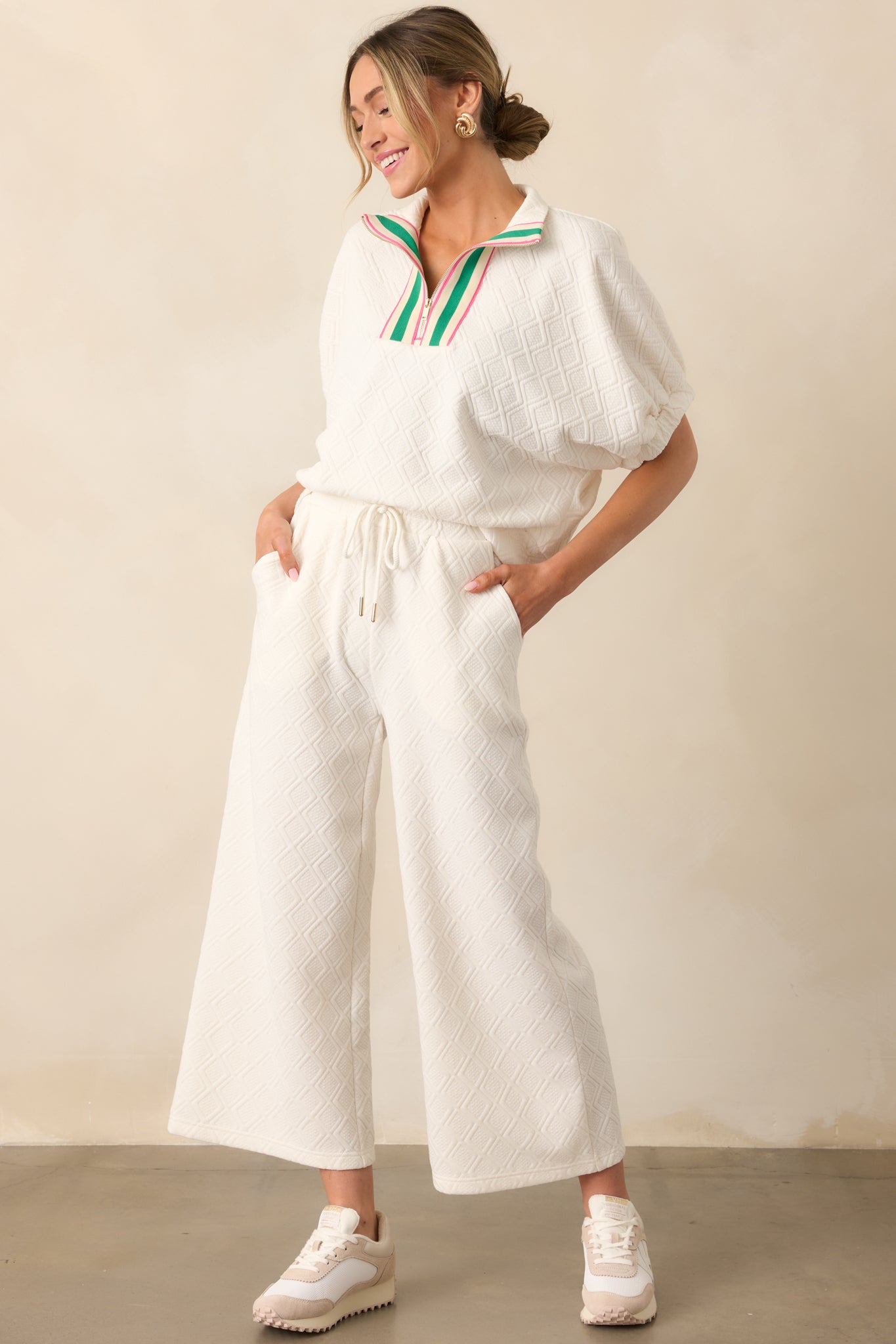In The Right Direction Ivory Textured Quarter Zip Top
