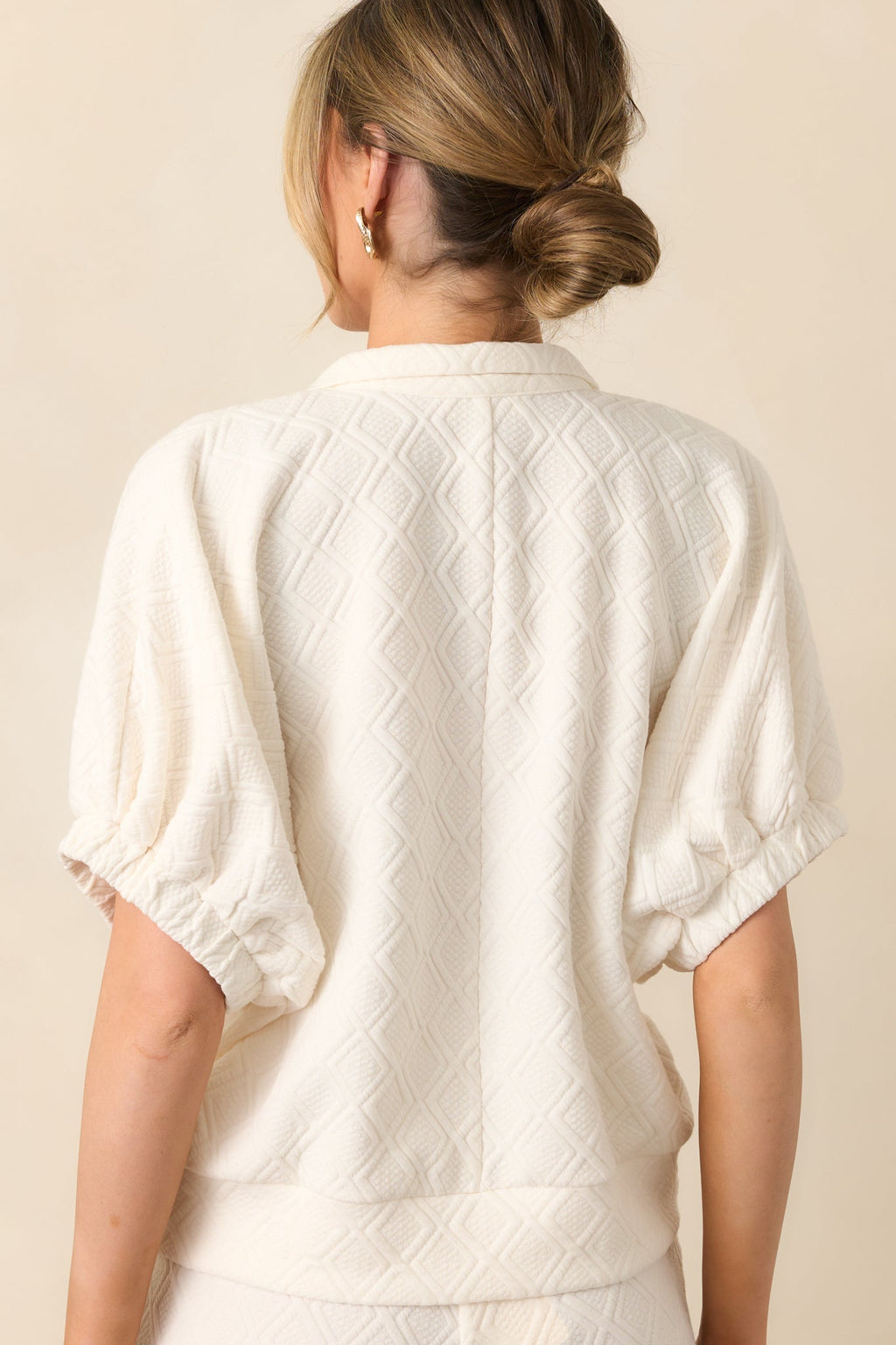 In The Right Direction Ivory Textured Quarter Zip Top