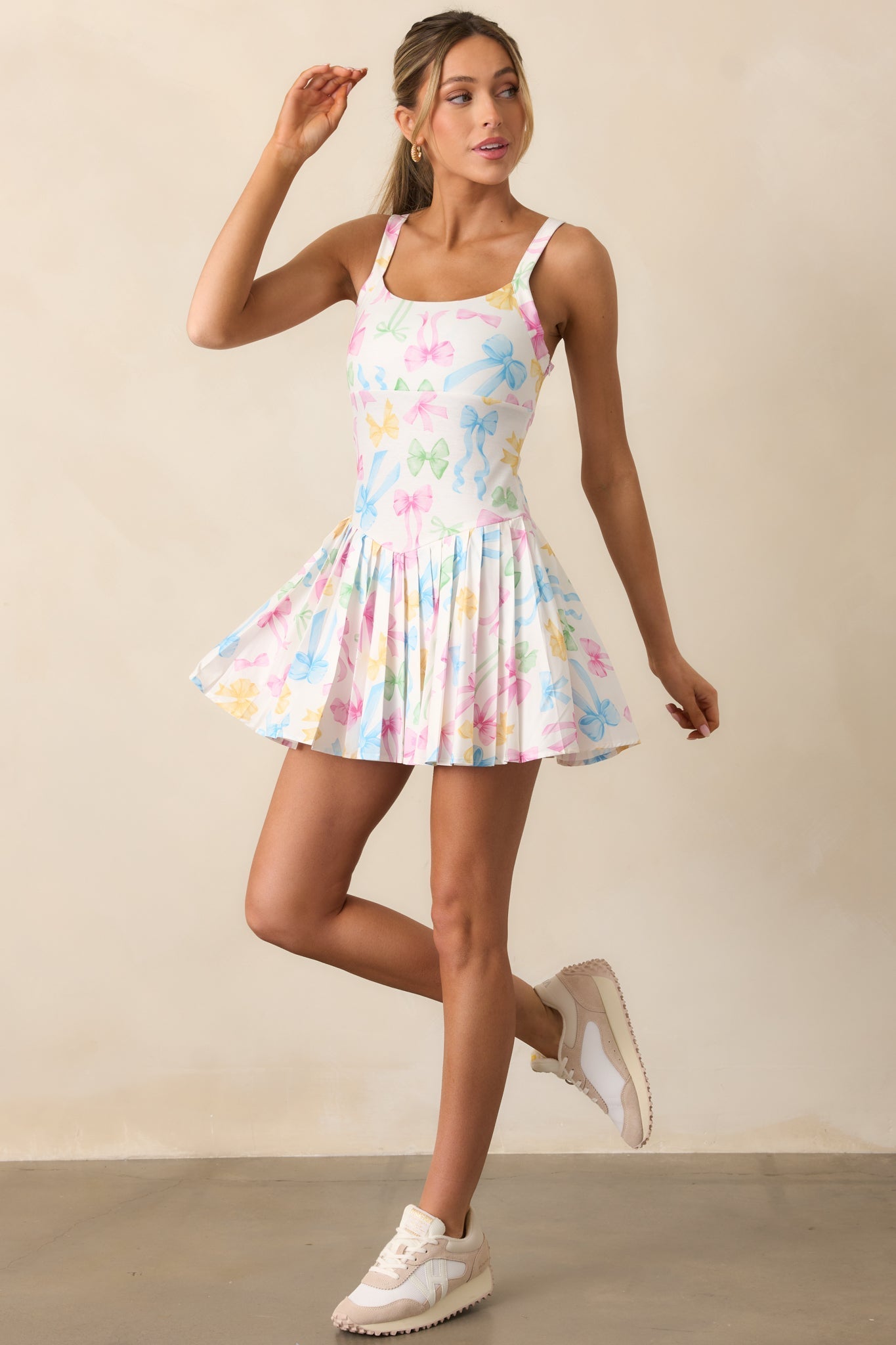 Ribbon Romance White Multi Bow Pleated Tennis Dress