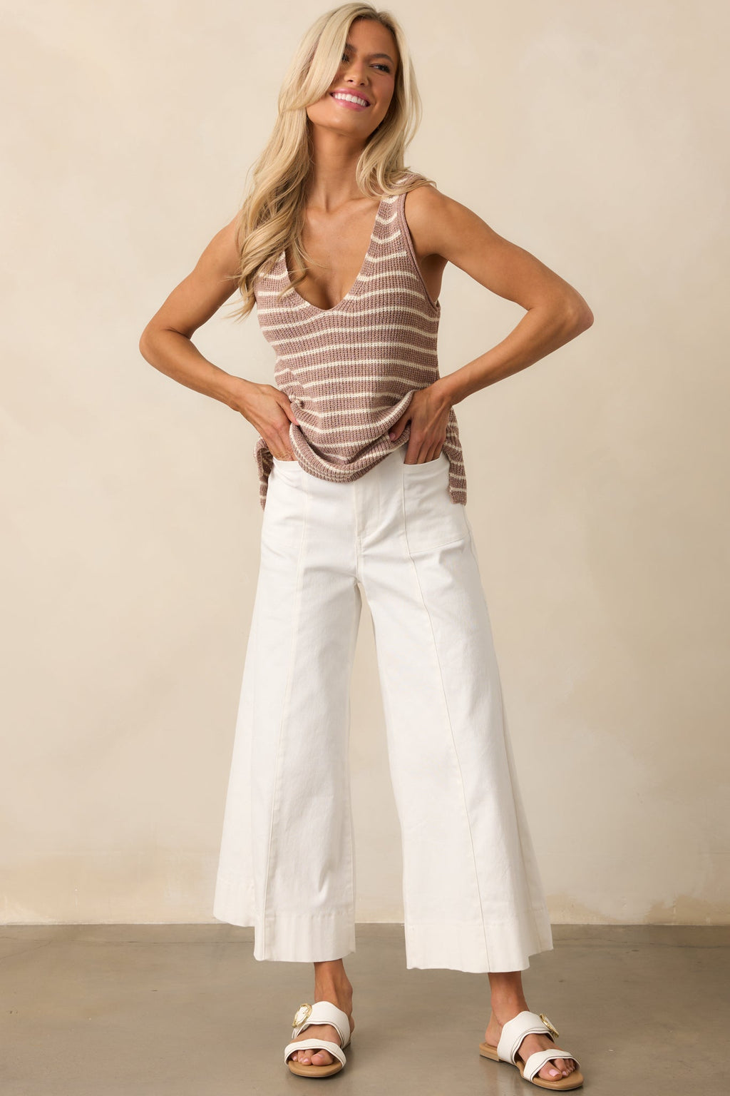 Carefree Days Light Mocha Stripe Knit Tank Top