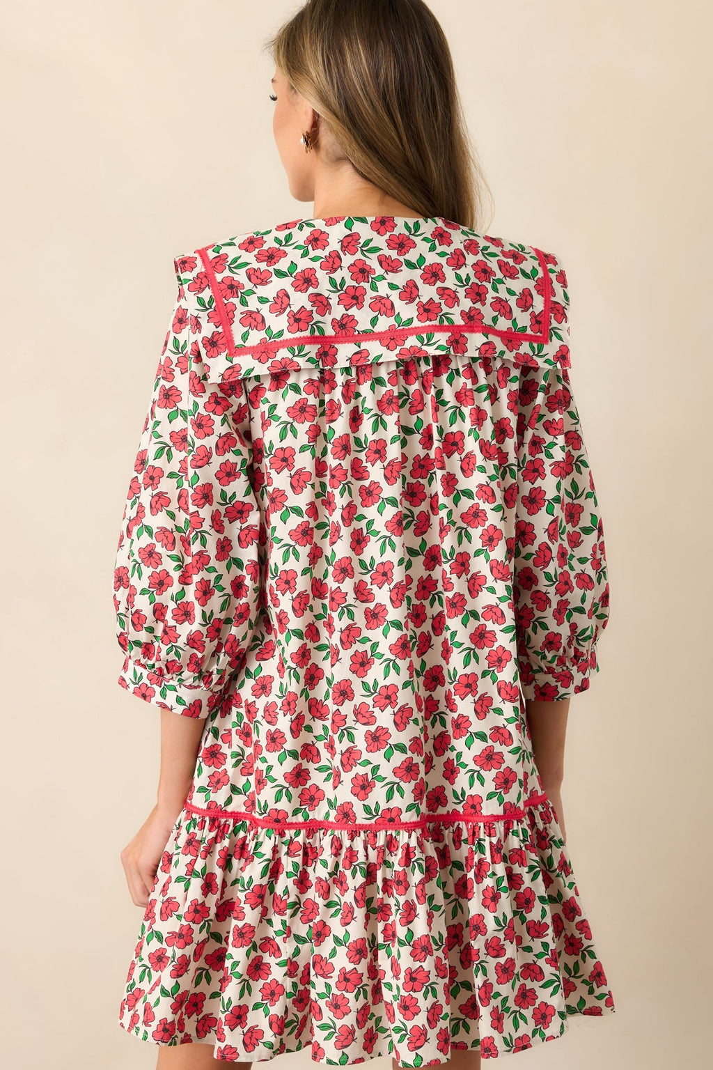 Butterfly Garden Red Cotton Button Front Mini Dress