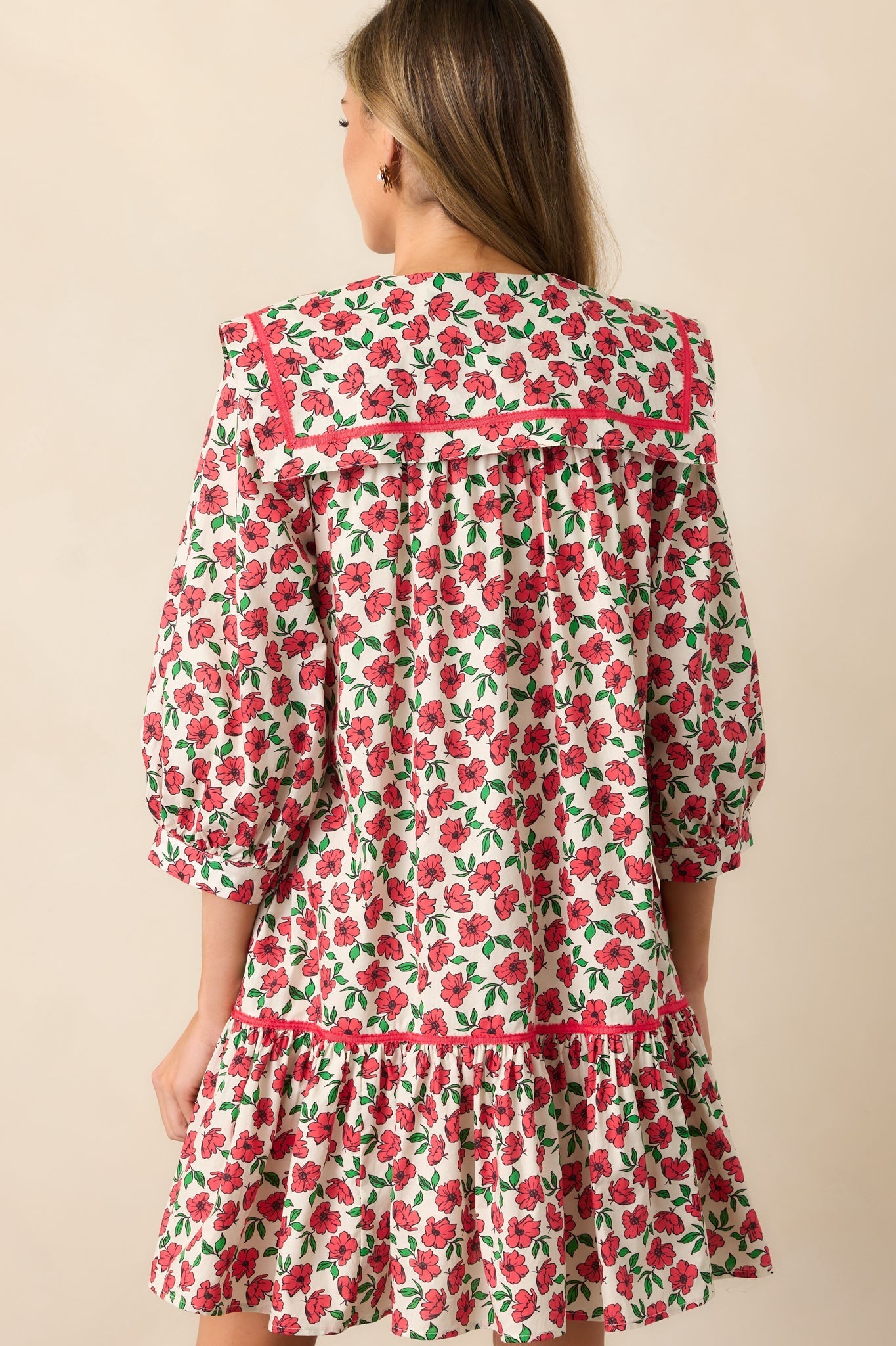 Butterfly Garden Red Cotton Button Front Mini Dress