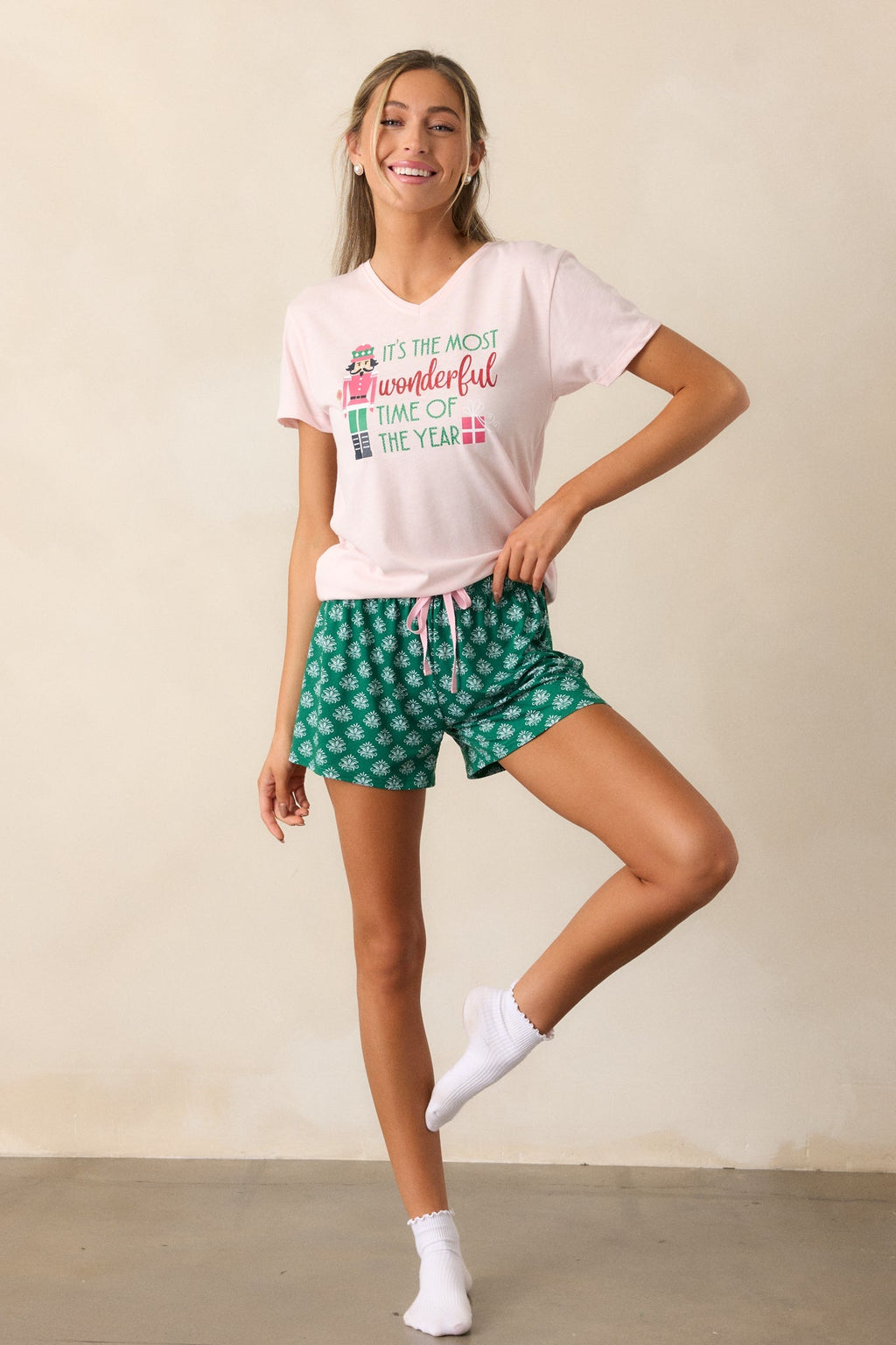 Dreamy Detours Green Fleur De Lis Pajama Shorts