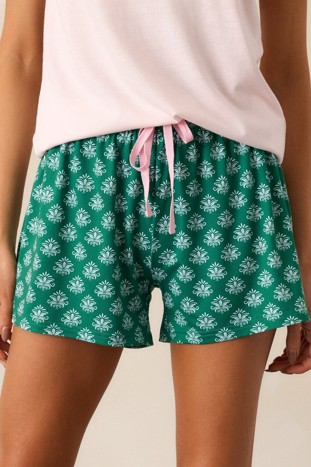 Dreamy Detours Green Fleur De Lis Pajama Shorts