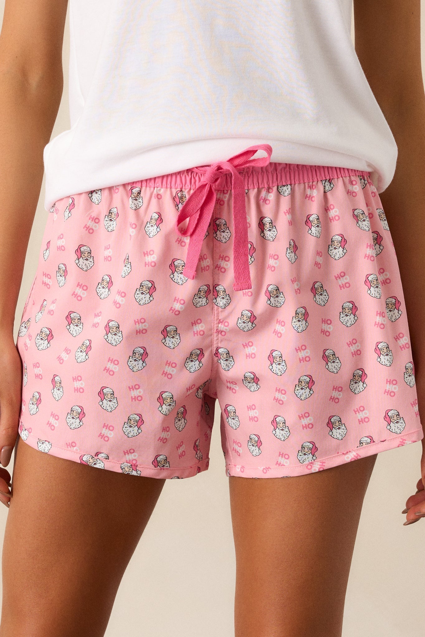 Glistening Dreams Cotton Pink Santa Pajama Shorts