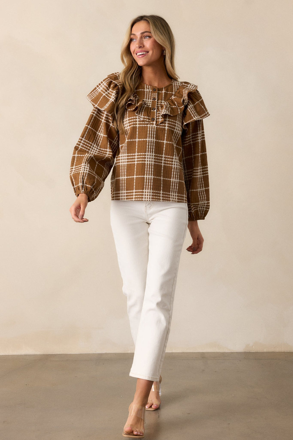 Mellow Moments Cotton Mocha Flutter Sleeve Blouse