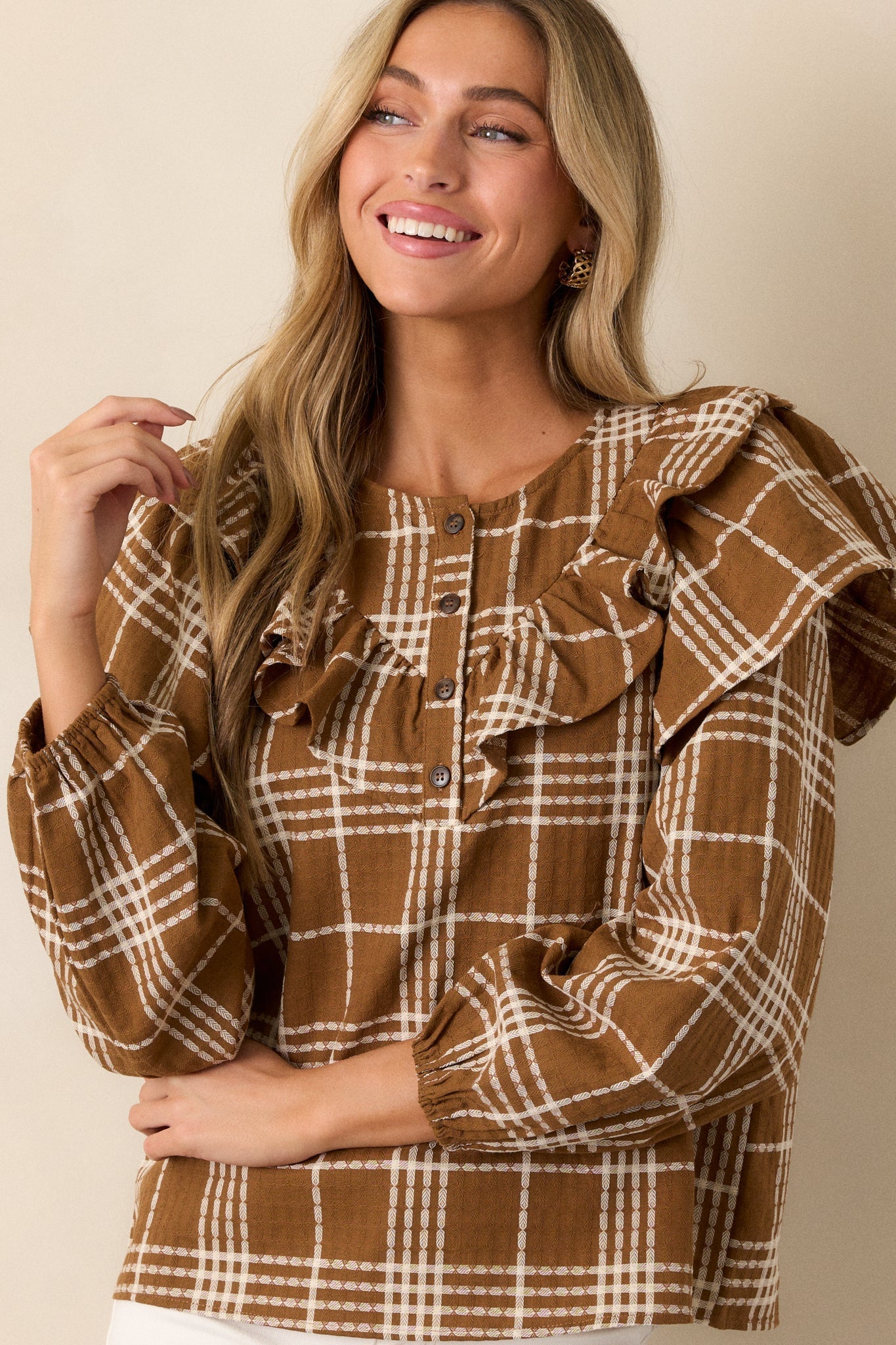 Mellow Moments Cotton Mocha Flutter Sleeve Blouse