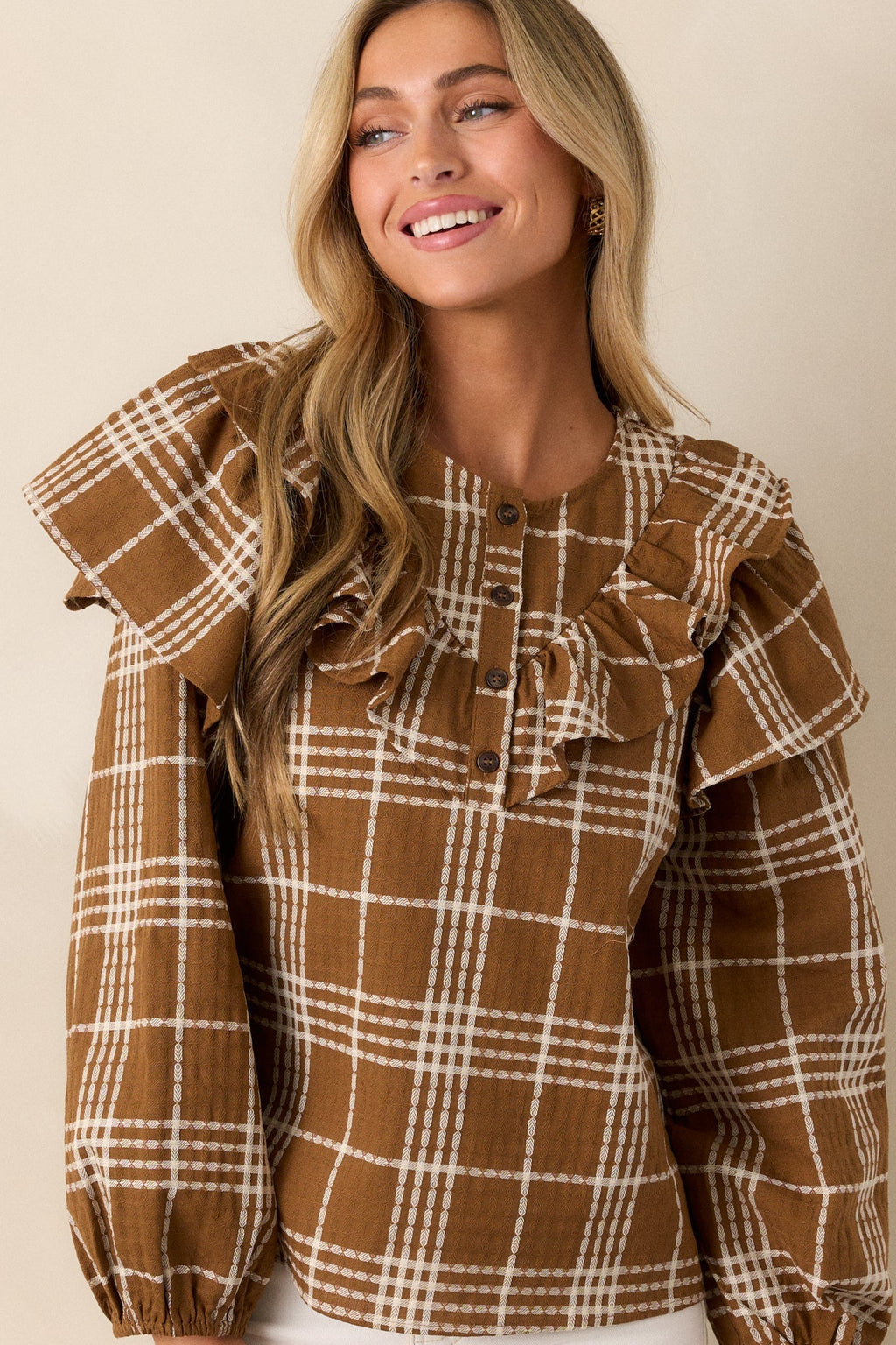 Mellow Moments Cotton Mocha Flutter Sleeve Blouse