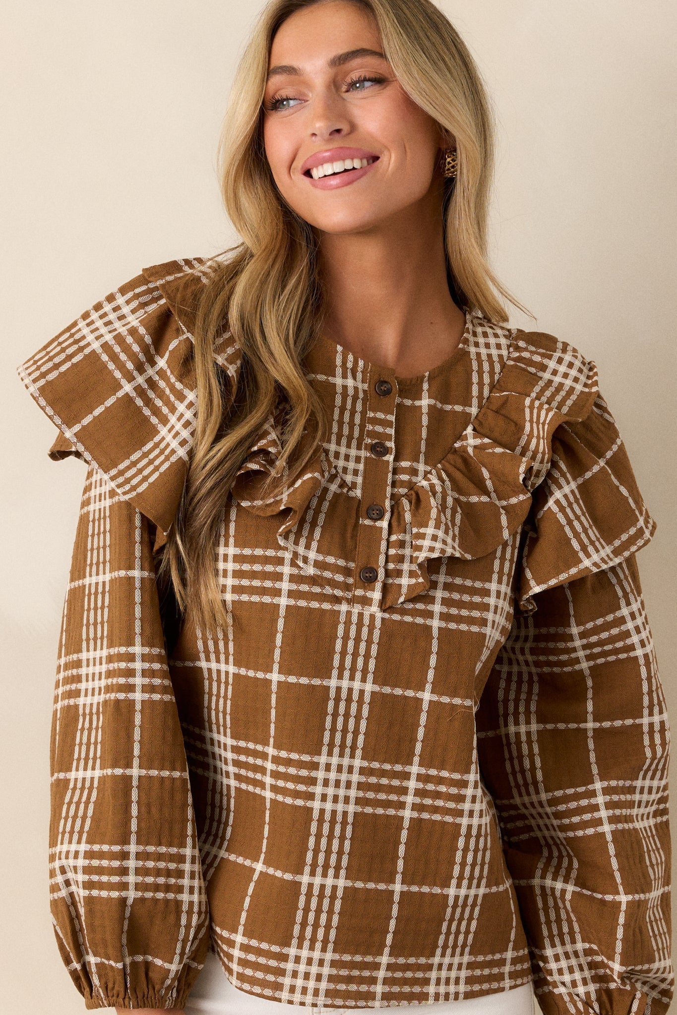Mellow Moments Cotton Mocha Flutter Sleeve Blouse
