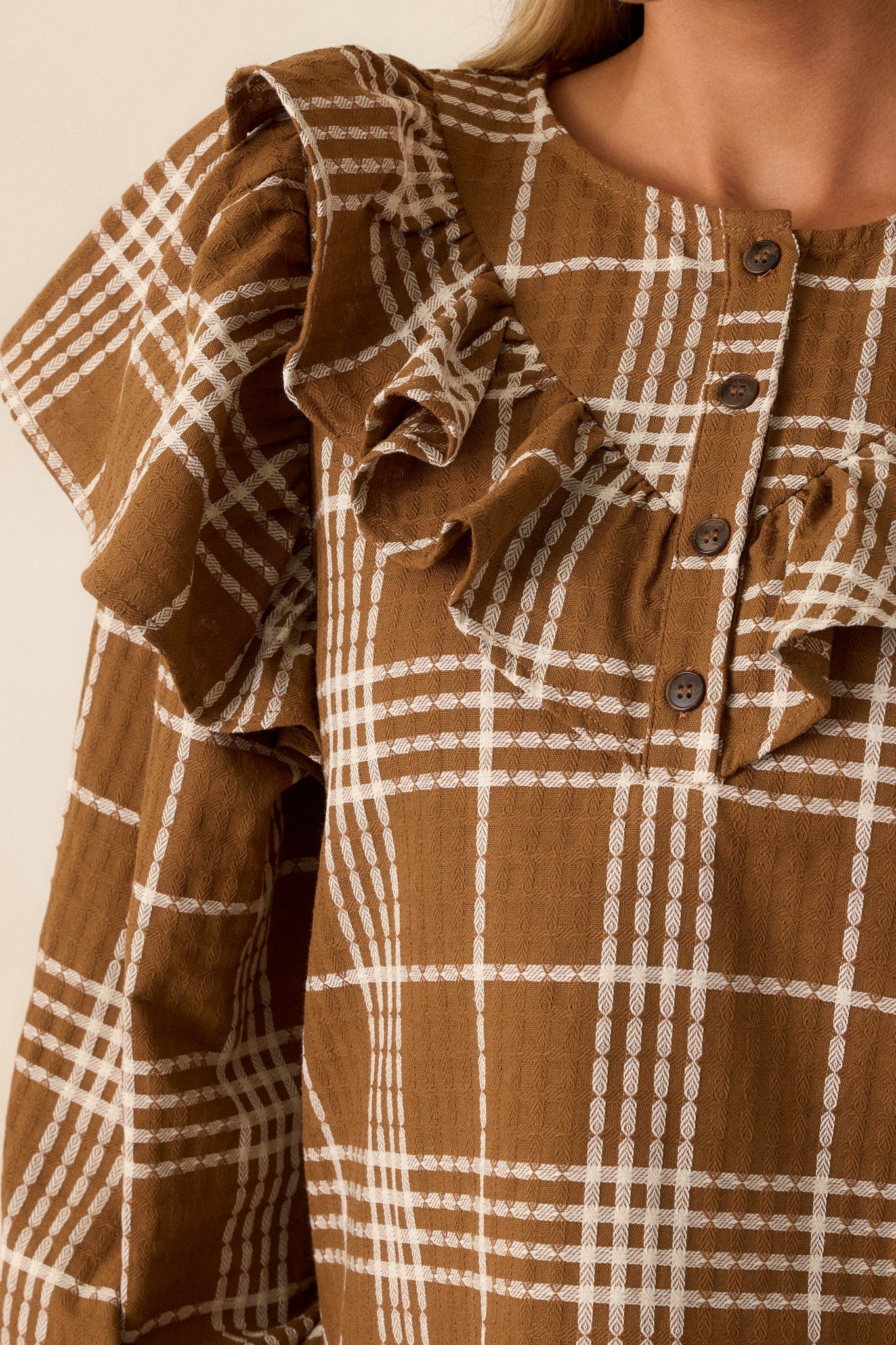 Mellow Moments Cotton Mocha Flutter Sleeve Blouse