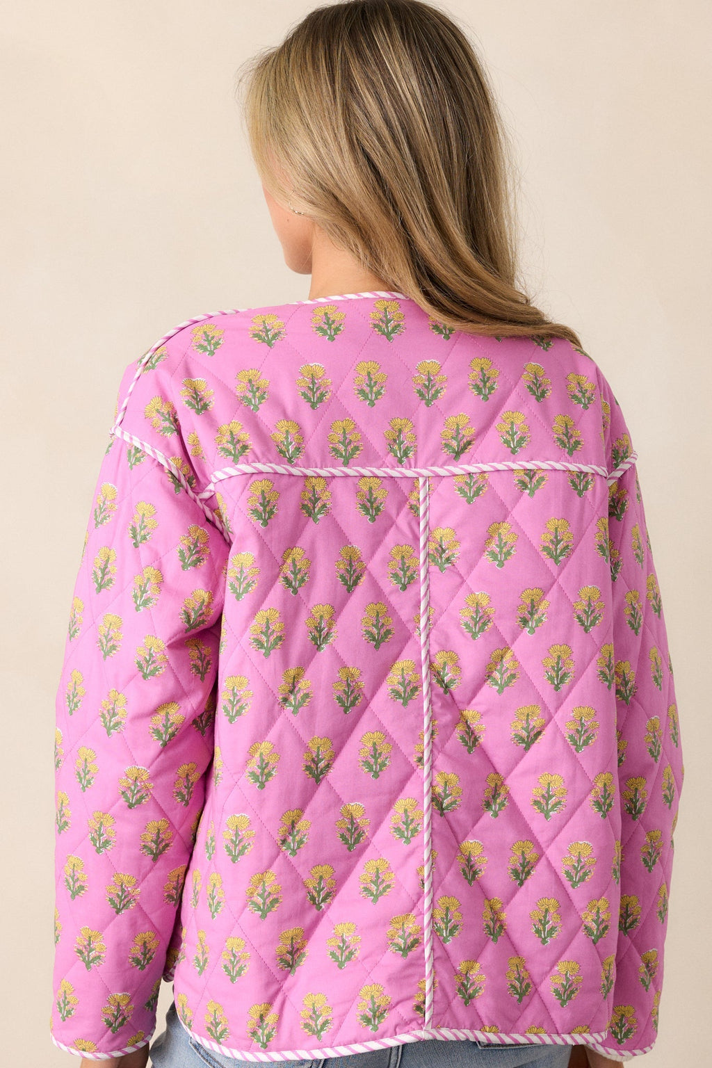 Peaceful Retreat Cotton Pink Floral Quilted Jacket