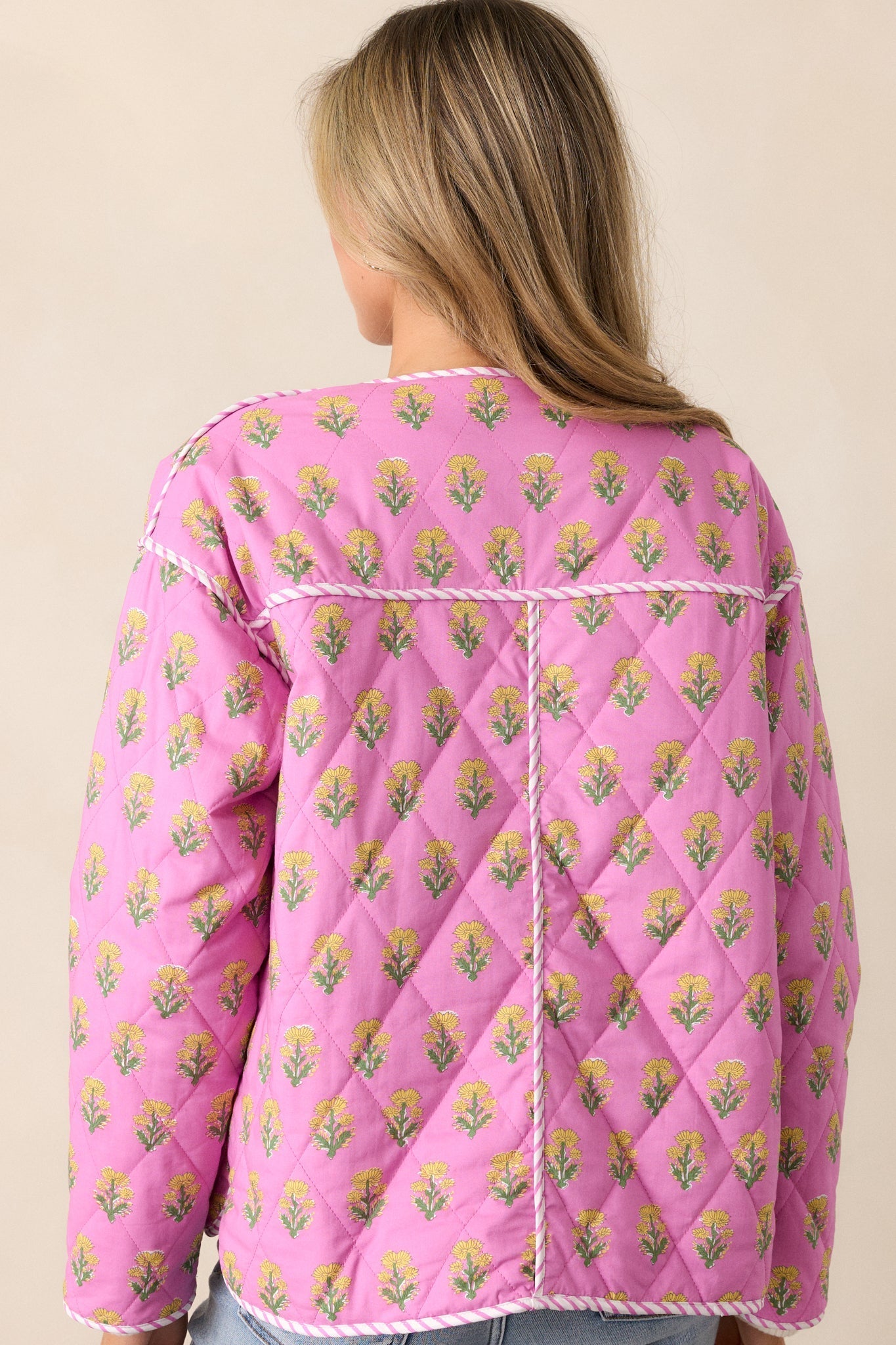 Peaceful Retreat Cotton Pink Floral Quilted Jacket